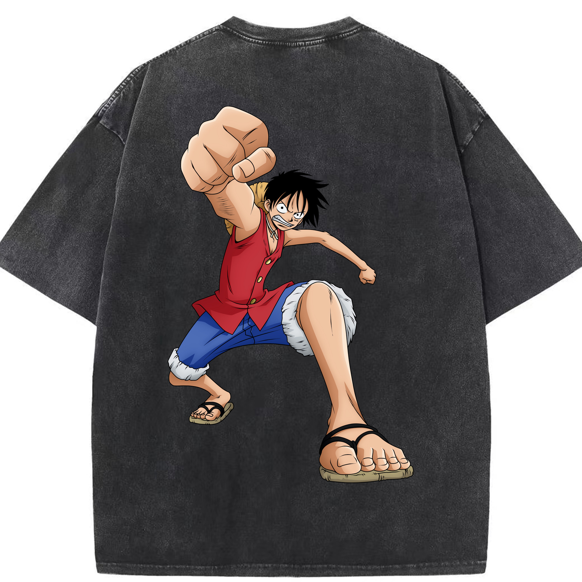 ワンピース モンキー・D・ルフィ ONE PIECE Monkey D. Luffy 綿100% ヴィンテージ風 半袖Tシャツ（背面プリント）