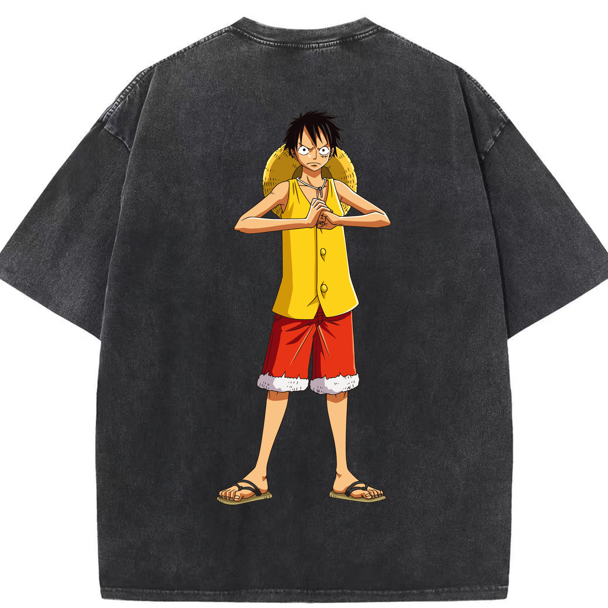 ワンピース モンキー・D・ルフィ ONE PIECE Monkey D. Luffy 綿100% ヴィンテージ風 半袖Tシャツ（背面プリント）