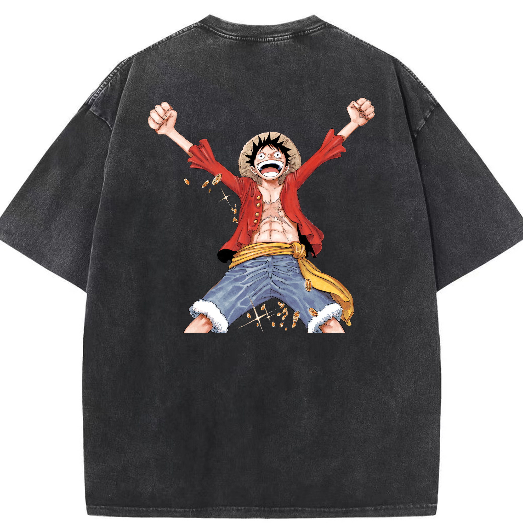 ワンピース モンキー・D・ルフィ ONE PIECE Monkey D. Luffy 綿100% ヴィンテージ風 半袖Tシャツ（背面プリント）