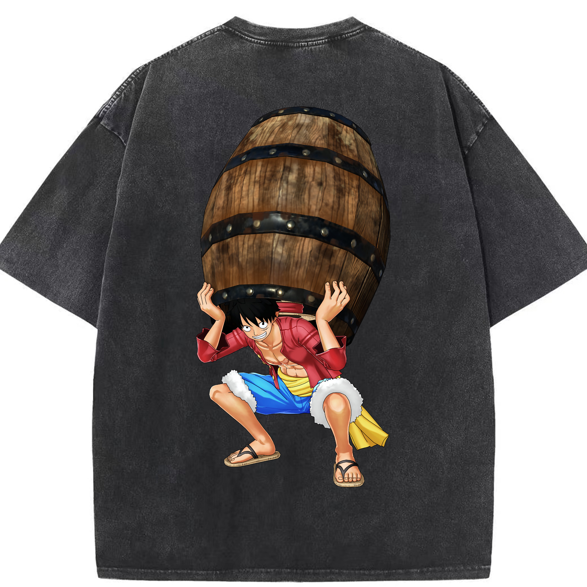 ワンピース モンキー・D・ルフィ ONE PIECE Monkey D. Luffy 綿100% ヴィンテージ風 半袖Tシャツ（背面プリント）