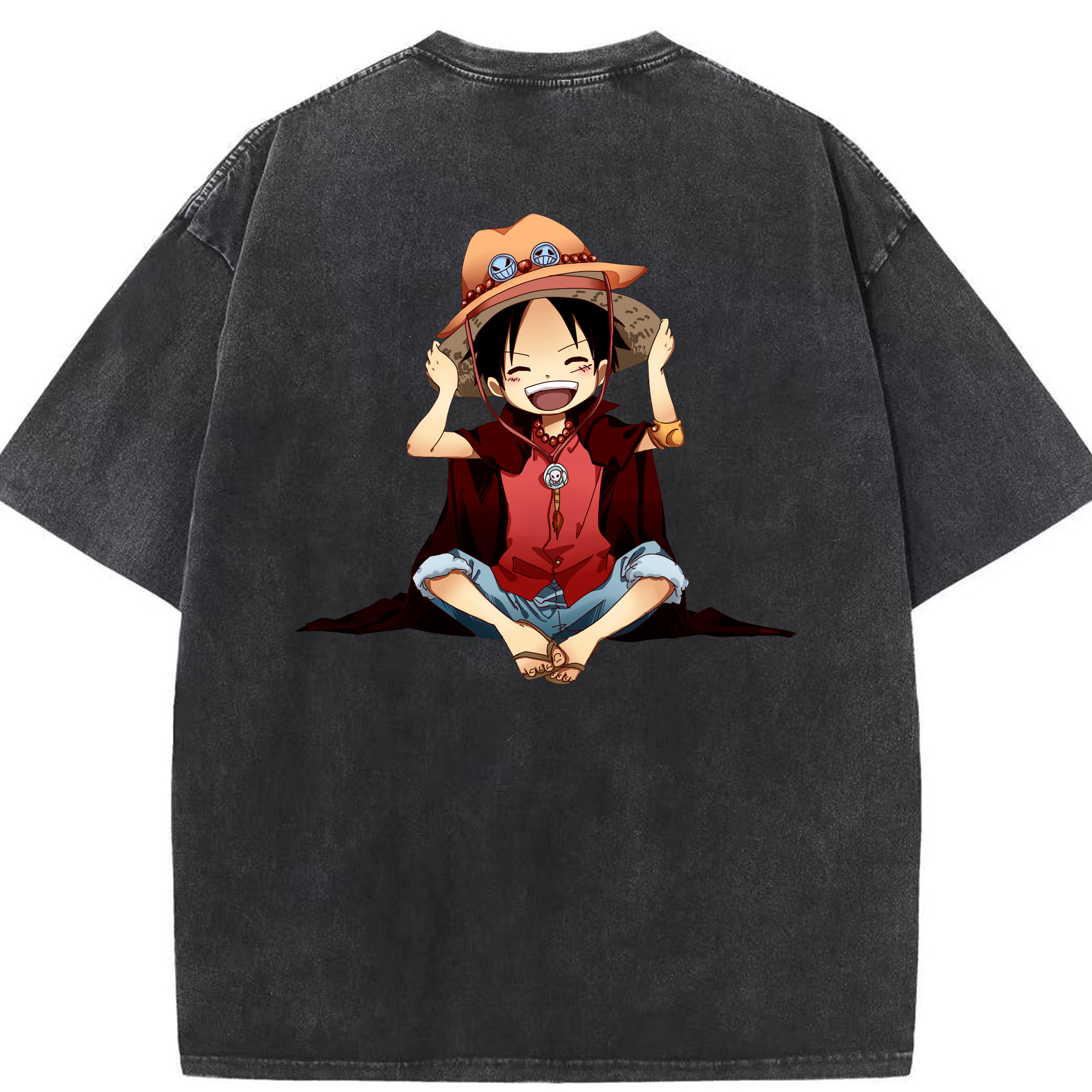 ワンピース モンキー・D・ルフィ ONE PIECE Monkey D. Luffy 綿100% ヴィンテージ風 半袖Tシャツ（背面プリント）