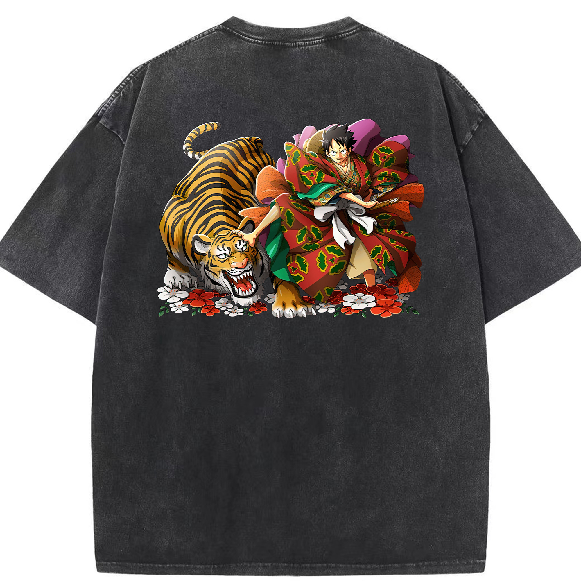ワンピース モンキー・D・ルフィ ONE PIECE Monkey D. Luffy 綿100% ヴィンテージ風 半袖Tシャツ（背面プリント）