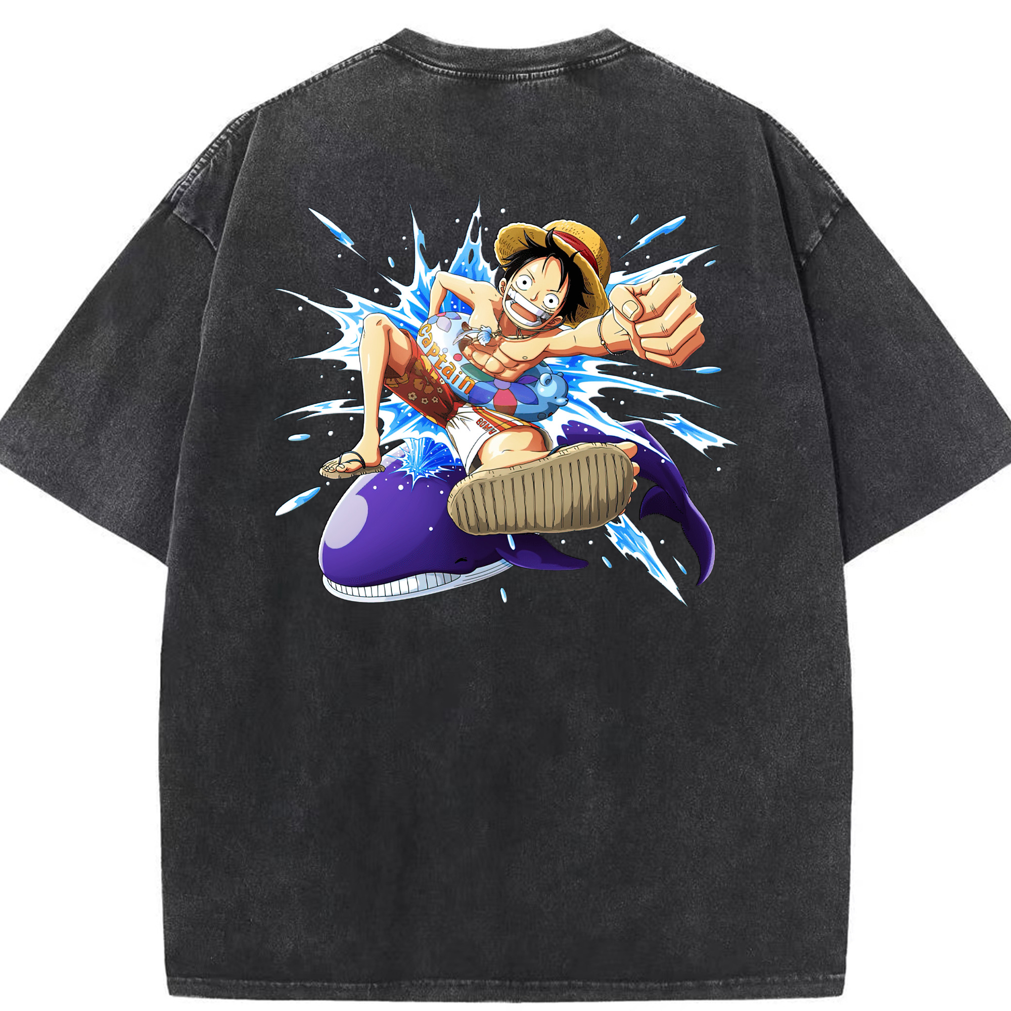 ワンピース モンキー・D・ルフィ ONE PIECE Monkey D. Luffy 綿100% ヴィンテージ風 半袖Tシャツ（背面プリント）