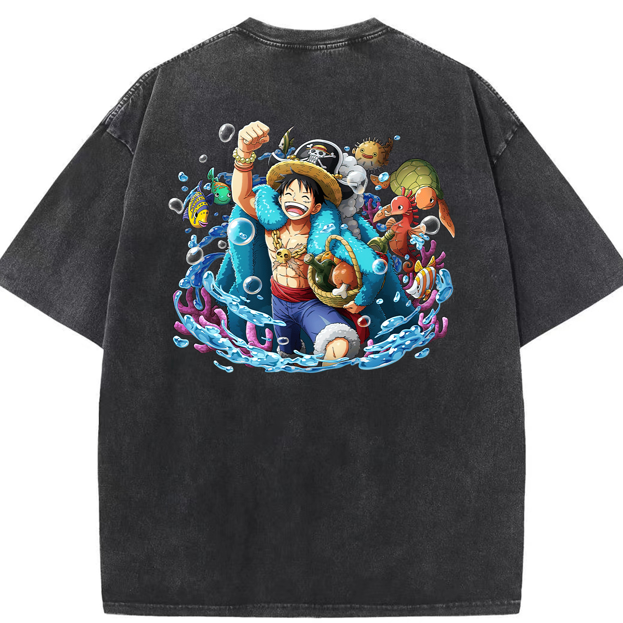 ワンピース モンキー・D・ルフィ ONE PIECE Monkey D. Luffy 綿100% ヴィンテージ風 半袖Tシャツ（背面プリント）