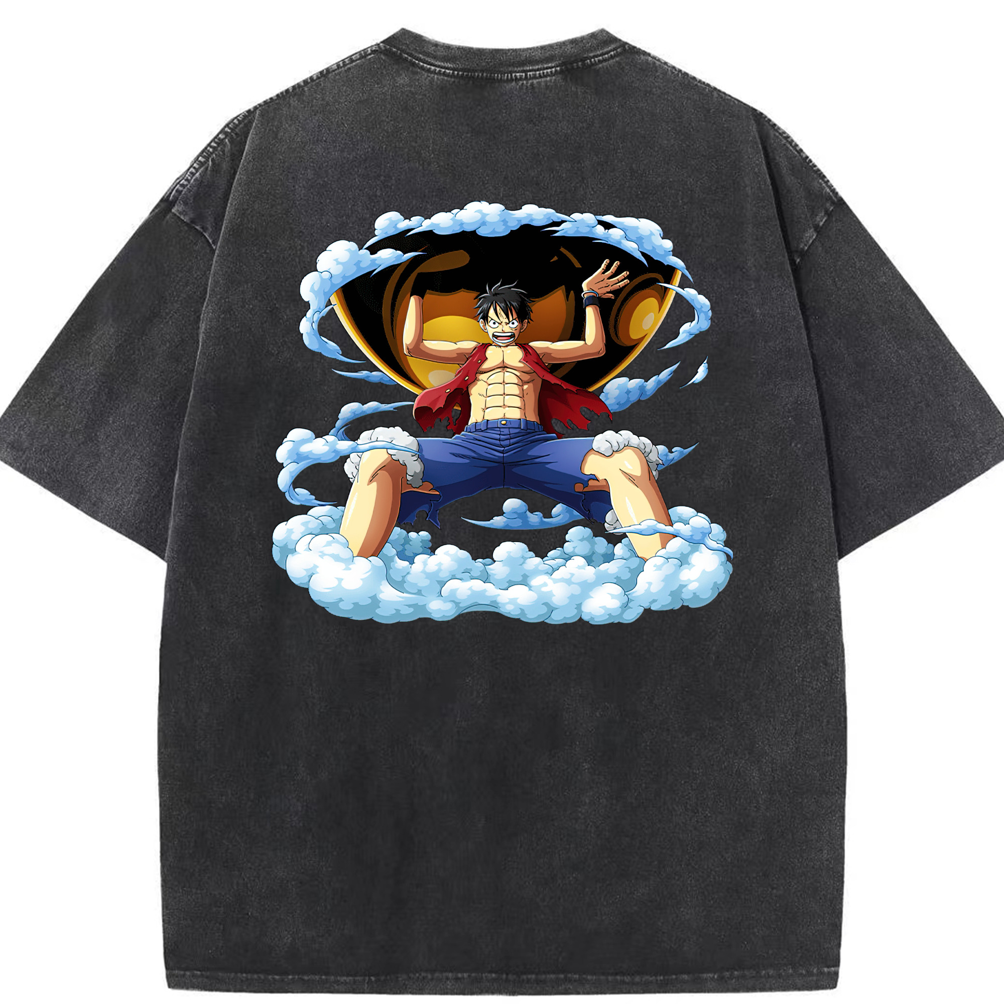 ワンピース モンキー・D・ルフィ ONE PIECE Monkey D. Luffy 綿100% ヴィンテージ風 半袖Tシャツ（背面プリント）