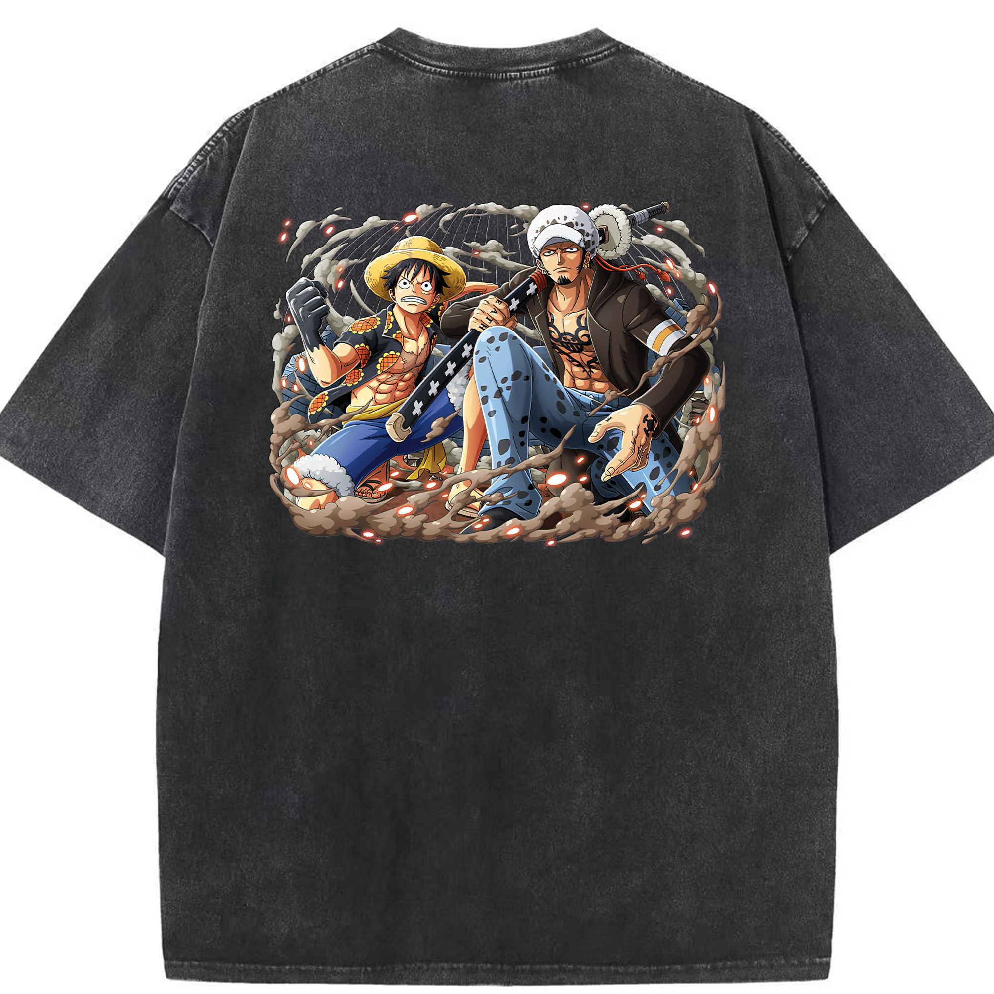 ワンピース モンキー・D・ルフィ ONE PIECE Monkey D. Luffy 綿100% ヴィンテージ風 半袖Tシャツ（背面プリント）