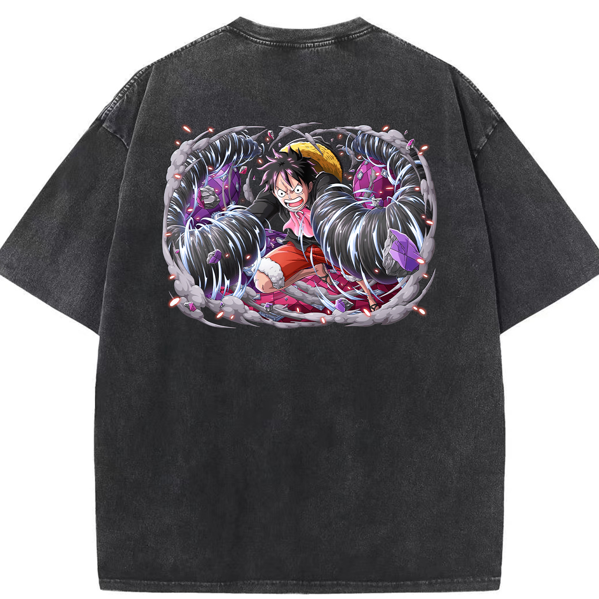 ワンピース モンキー・D・ルフィ ONE PIECE Monkey D. Luffy 綿100% ヴィンテージ風 半袖Tシャツ（背面プリント）