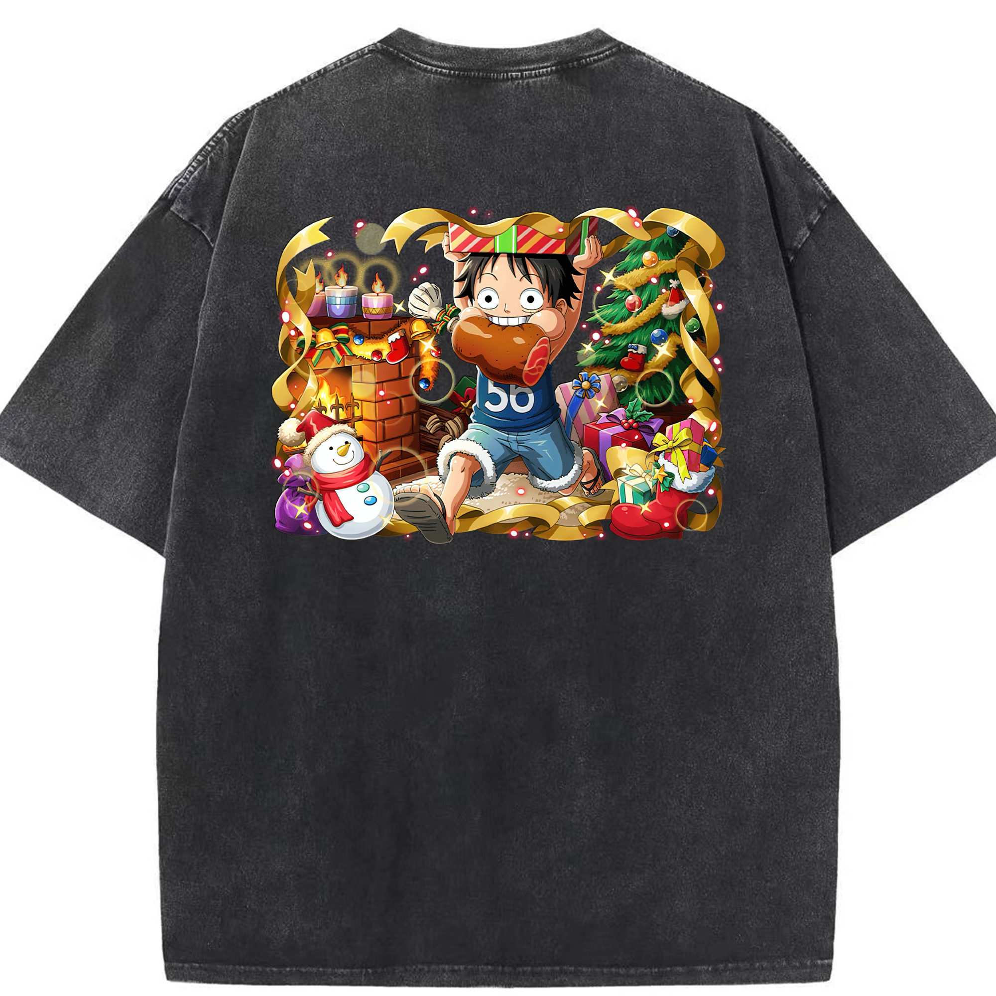 ワンピース モンキー・D・ルフィ ONE PIECE Monkey D. Luffy 綿100% ヴィンテージ風 半袖Tシャツ（背面プリント）