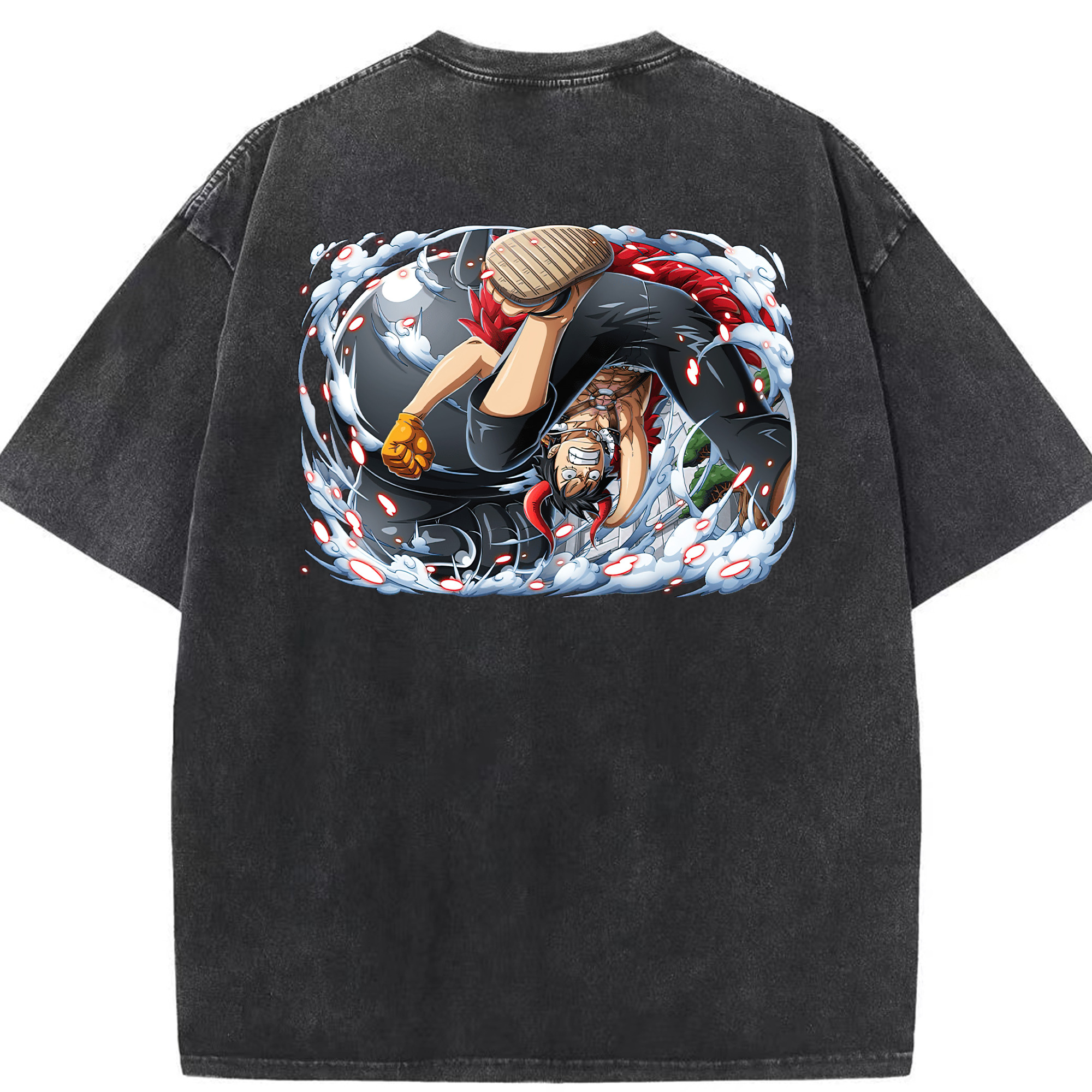 ワンピース モンキー・D・ルフィ ONE PIECE Monkey D. Luffy 綿100% ヴィンテージ風 半袖Tシャツ（背面プリント）