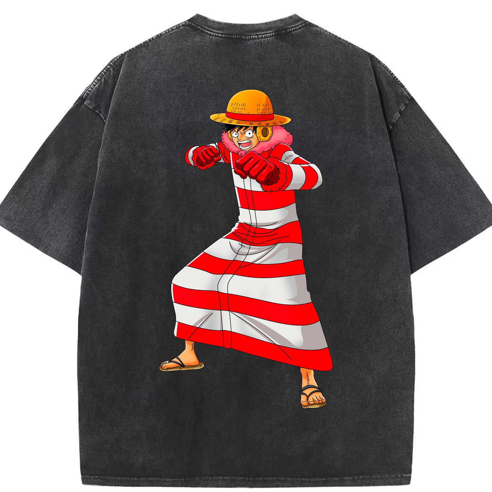 ワンピース モンキー・D・ルフィ ONE PIECE Monkey D. Luffy 綿100% ヴィンテージ風 半袖Tシャツ（背面プリント）