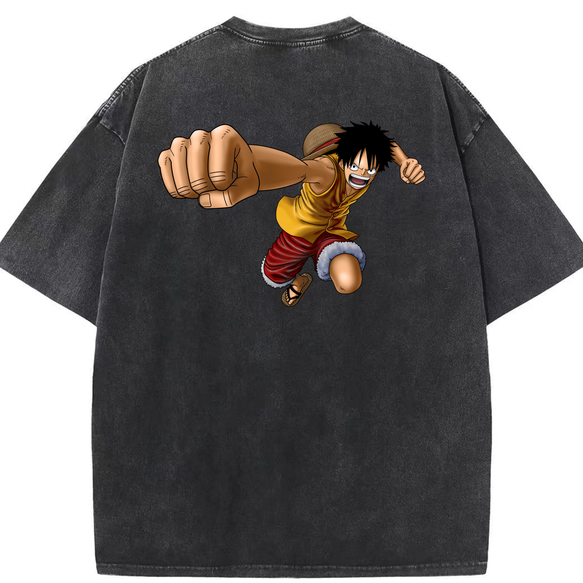 ワンピース モンキー・D・ルフィ ONE PIECE Monkey D. Luffy 綿100% ヴィンテージ風 半袖Tシャツ（背面プリント）