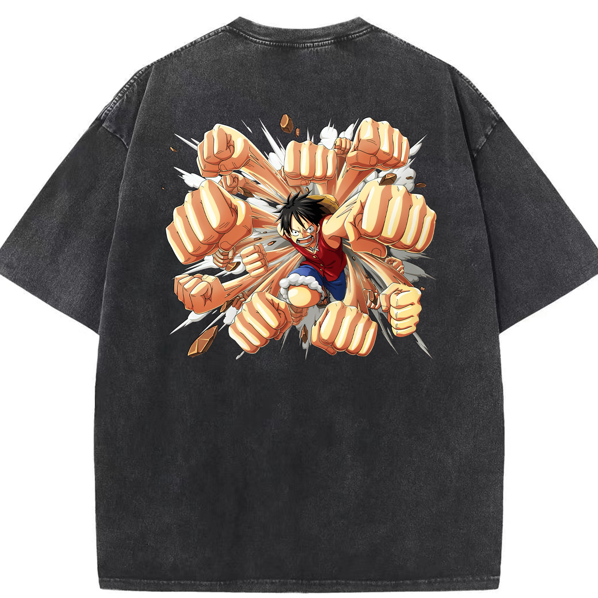 ワンピース モンキー・D・ルフィ ONE PIECE Monkey D. Luffy 綿100% ヴィンテージ風 半袖Tシャツ（背面プリント）
