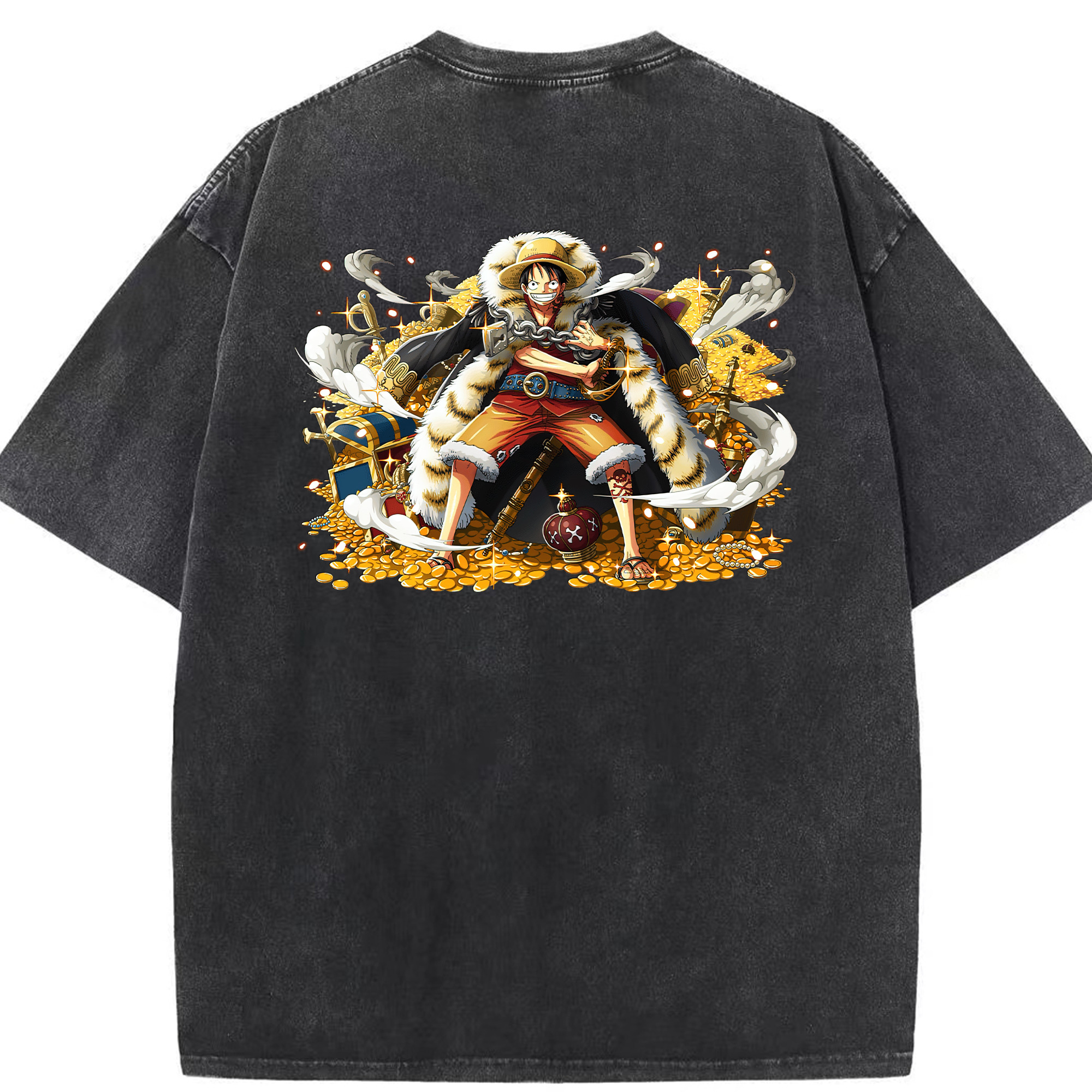 ワンピース モンキー・D・ルフィ ONE PIECE Monkey D. Luffy 綿100% ヴィンテージ風 半袖Tシャツ（背面プリント）