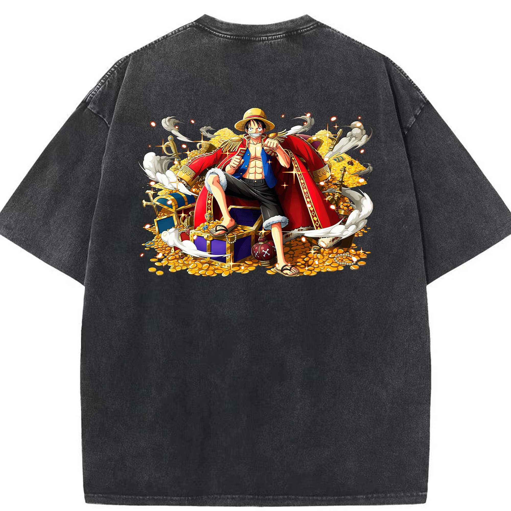 ワンピース モンキー・D・ルフィ ONE PIECE Monkey D. Luffy 綿100% ヴィンテージ風 半袖Tシャツ（背面プリント）