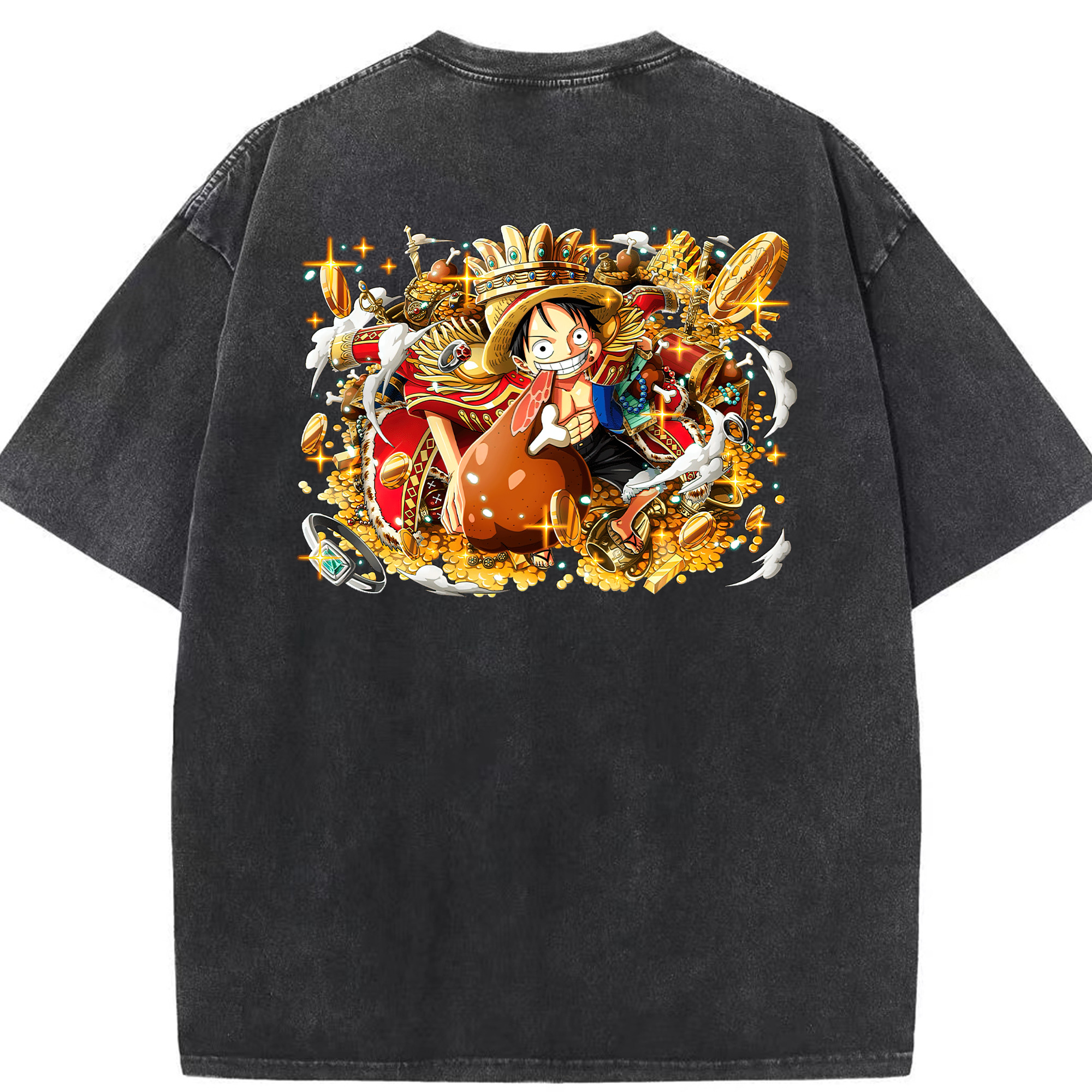 ワンピース モンキー・D・ルフィ ONE PIECE Monkey D. Luffy 綿100% ヴィンテージ風 半袖Tシャツ（背面プリント）