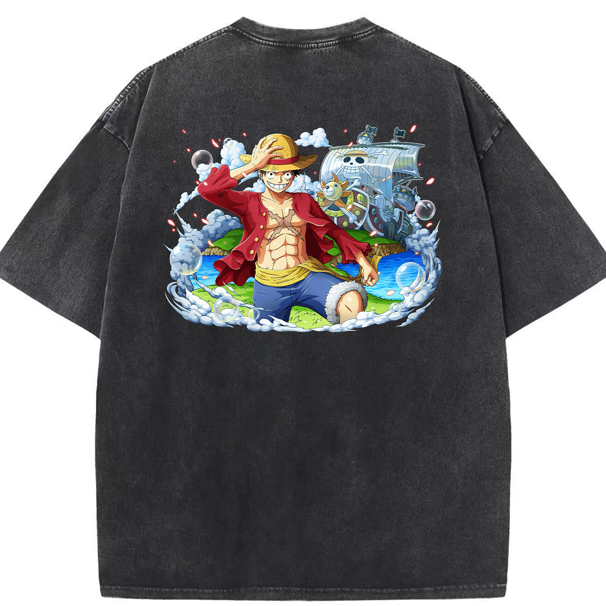 ワンピース モンキー・D・ルフィ ONE PIECE Monkey D. Luffy 綿100% ヴィンテージ風 半袖Tシャツ（背面プリント）