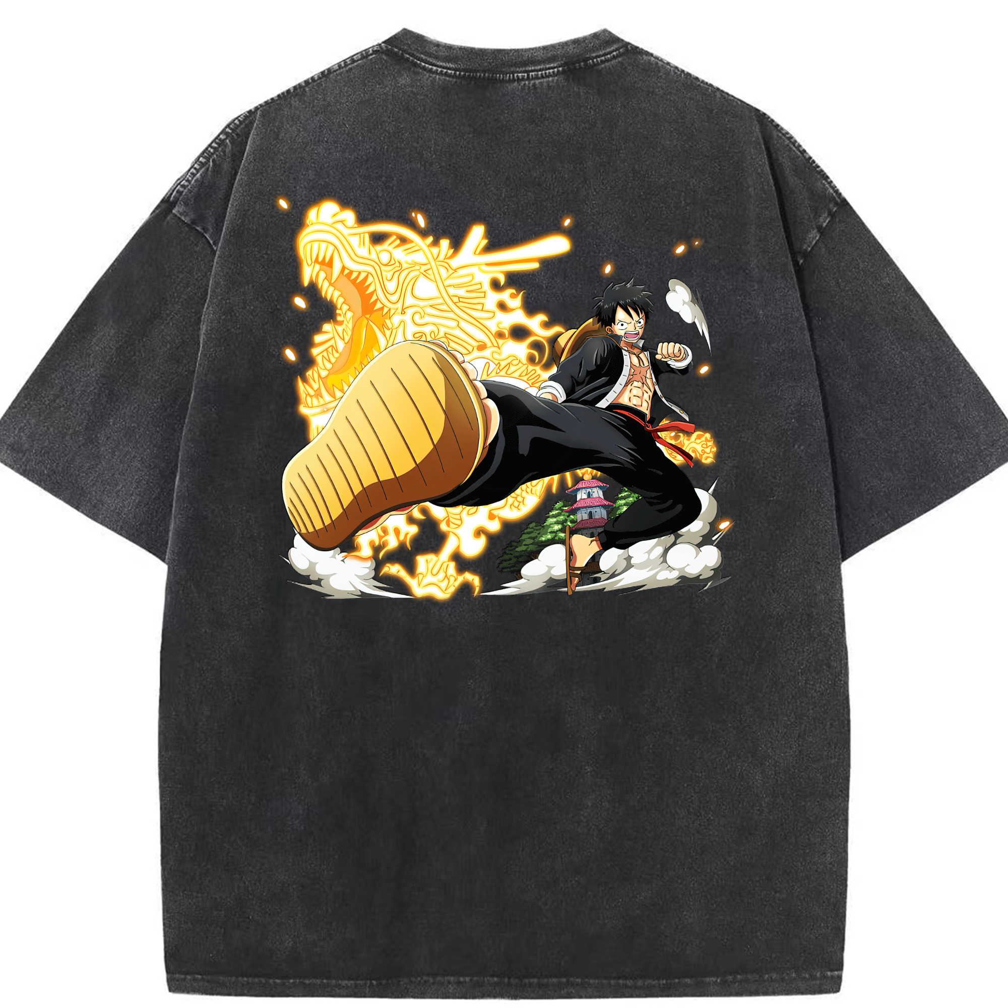 ワンピース モンキー・D・ルフィ ONE PIECE Monkey D. Luffy 綿100% ヴィンテージ風 半袖Tシャツ（背面プリント）