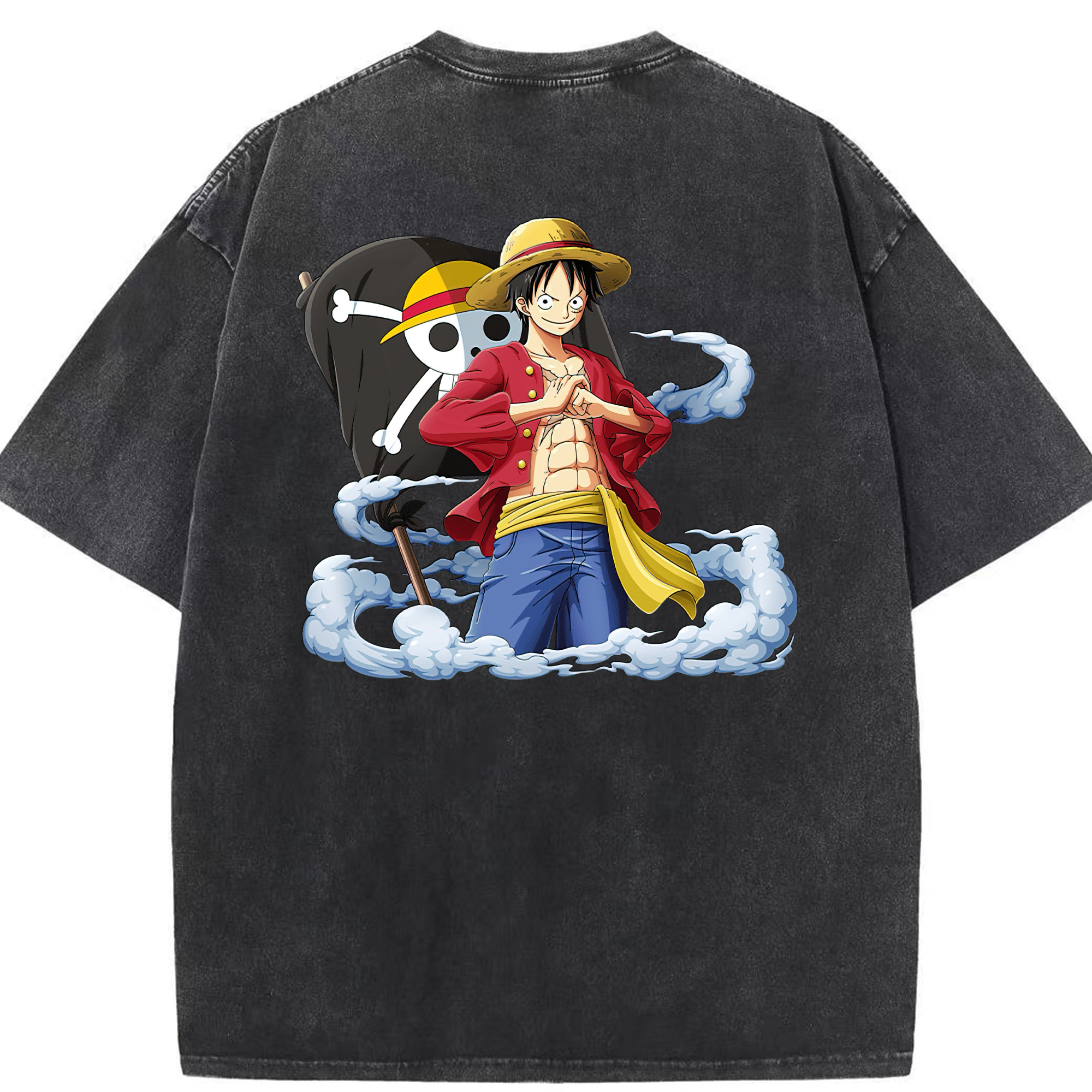 ワンピース モンキー・D・ルフィ ONE PIECE Monkey D. Luffy 綿100% ヴィンテージ風 半袖Tシャツ（背面プリント）