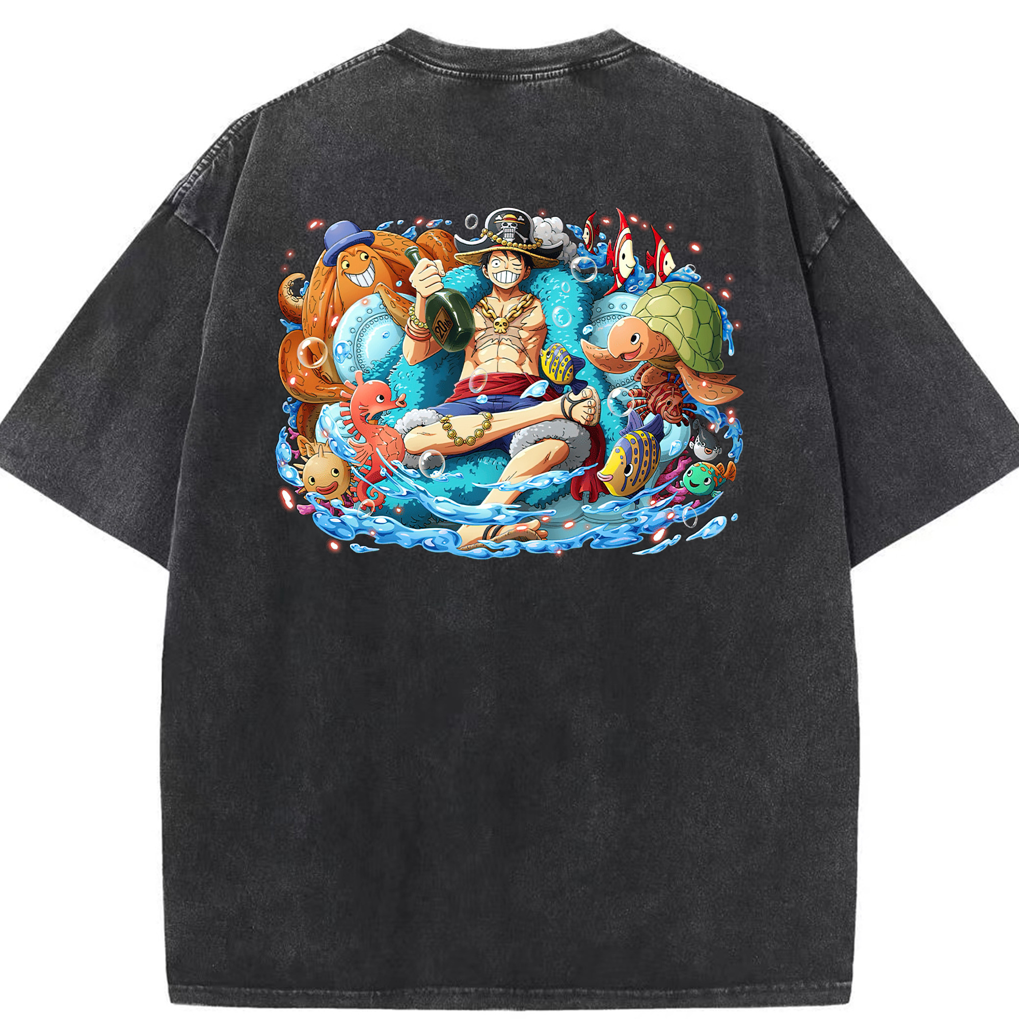ワンピース モンキー・D・ルフィ ONE PIECE Monkey D. Luffy 綿100% ヴィンテージ風 半袖Tシャツ（背面プリント）