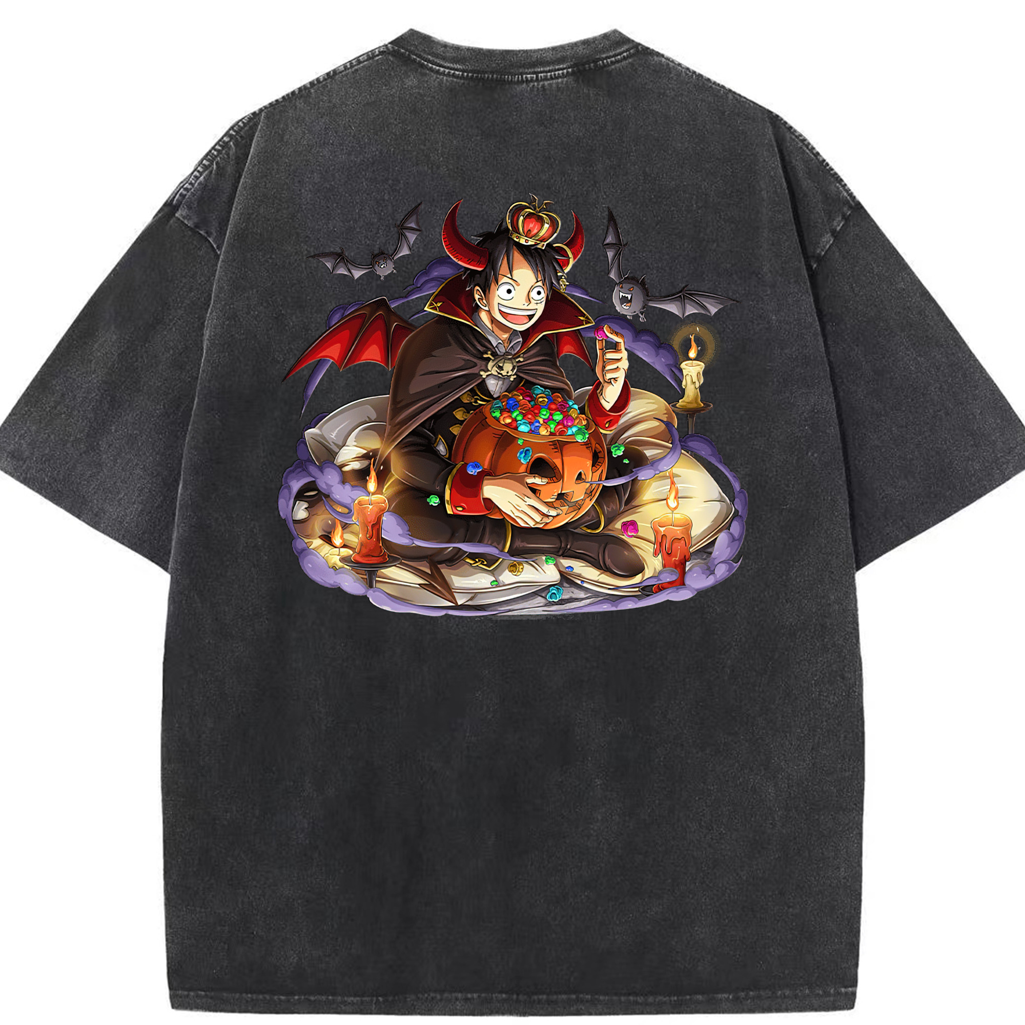 ワンピース モンキー・D・ルフィ ONE PIECE Monkey D. Luffy 綿100% ヴィンテージ風 半袖Tシャツ（背面プリント）