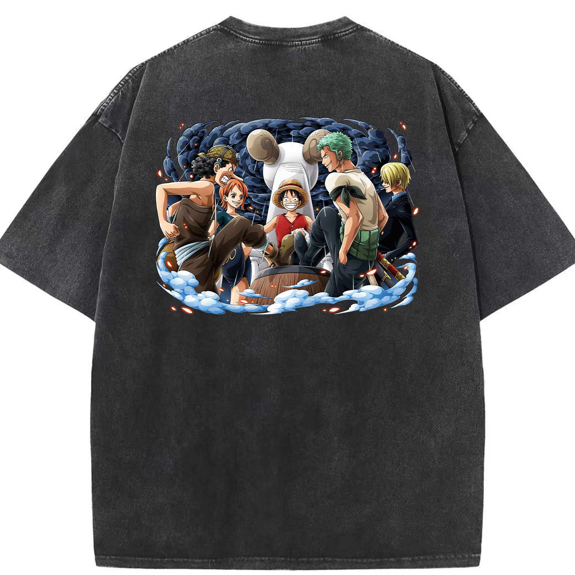 ワンピース モンキー・D・ルフィ ONE PIECE Monkey D. Luffy 綿100% ヴィンテージ風 半袖Tシャツ（背面プリント）