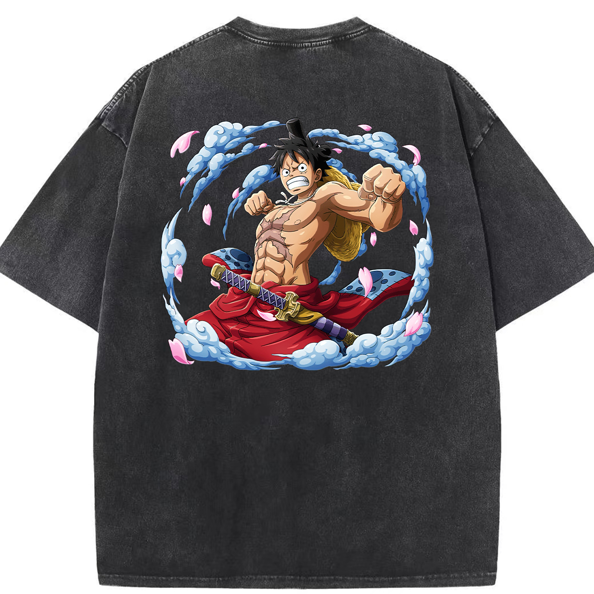 ワンピース モンキー・D・ルフィ ONE PIECE Monkey D. Luffy 綿100% ヴィンテージ風 半袖Tシャツ（背面プリント）