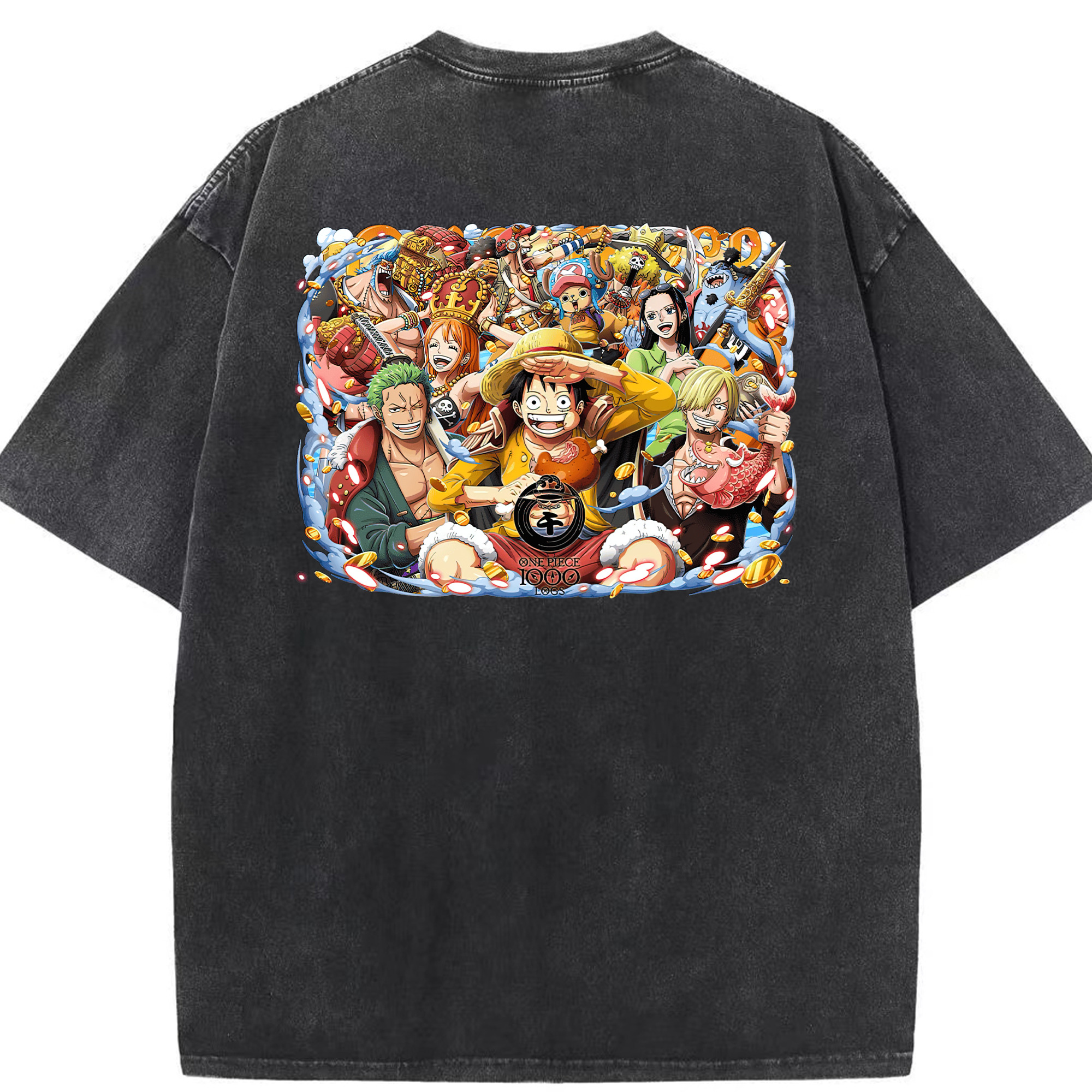ワンピース モンキー・D・ルフィ ONE PIECE Monkey D. Luffy 綿100% ヴィンテージ風 半袖Tシャツ（背面プリント）