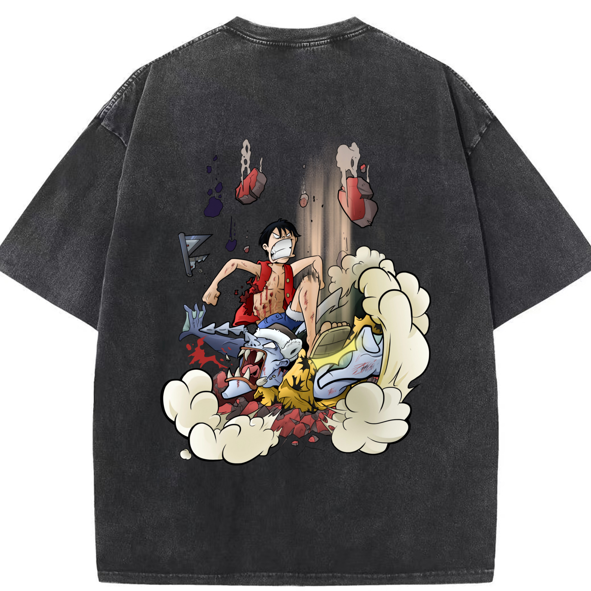 ワンピース モンキー・D・ルフィ ONE PIECE Monkey D. Luffy 綿100% ヴィンテージ風 半袖Tシャツ（背面プリント）