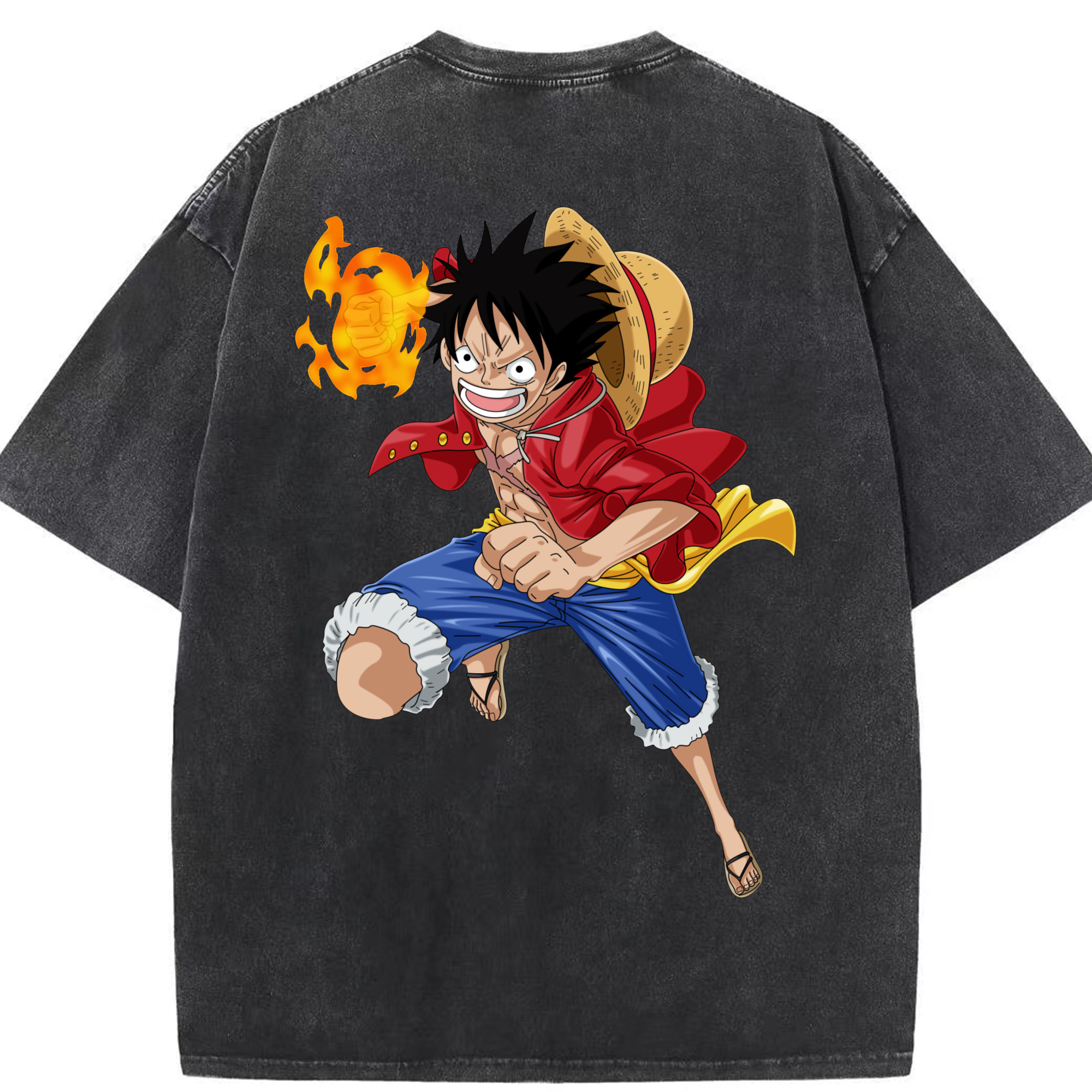 ワンピース モンキー・D・ルフィ ONE PIECE Monkey D. Luffy 綿100% ヴィンテージ風 半袖Tシャツ（背面プリント）