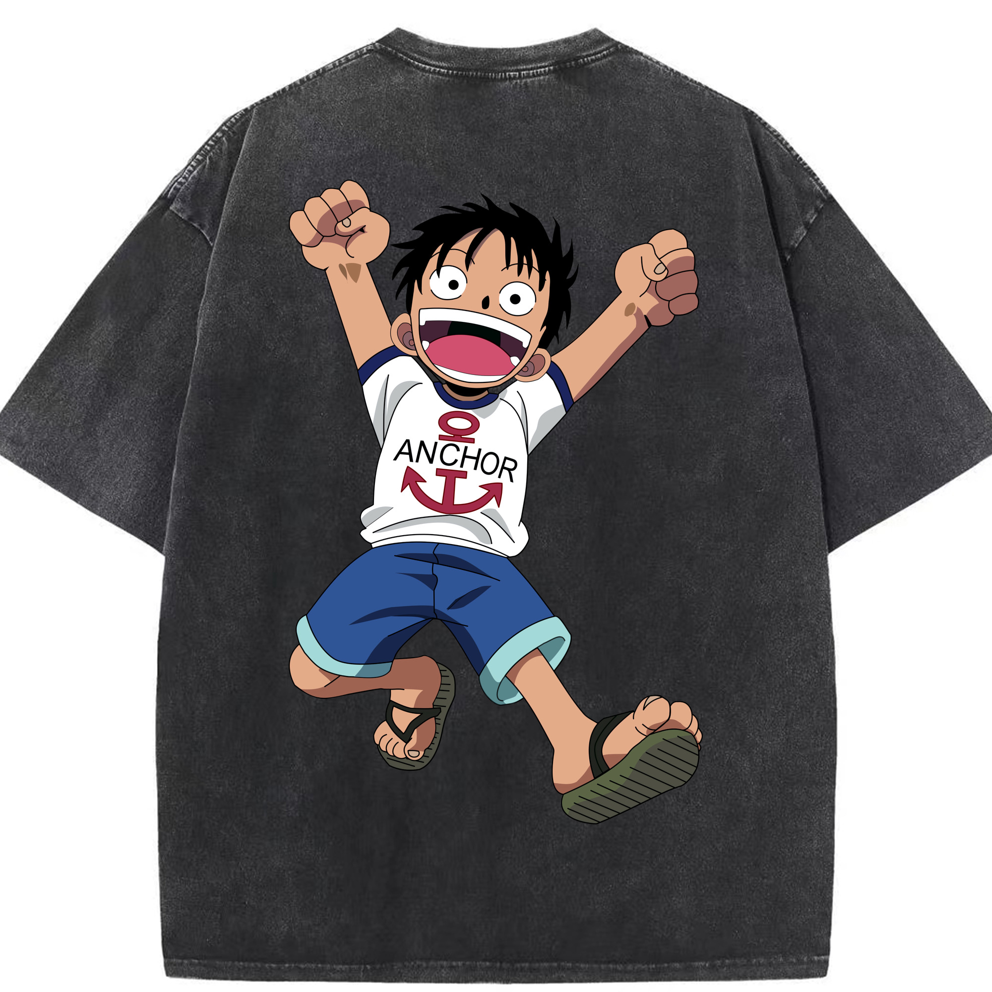 ワンピース モンキー・D・ルフィ ONE PIECE Monkey D. Luffy 綿100% ヴィンテージ風 半袖Tシャツ（背面プリント）