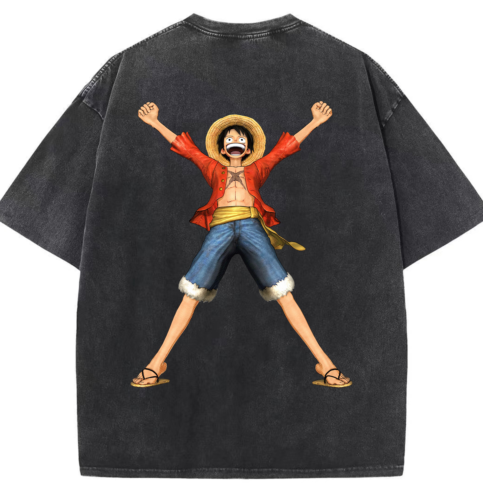 ワンピース モンキー・D・ルフィ ONE PIECE Monkey D. Luffy 綿100% ヴィンテージ風 半袖Tシャツ（背面プリント）