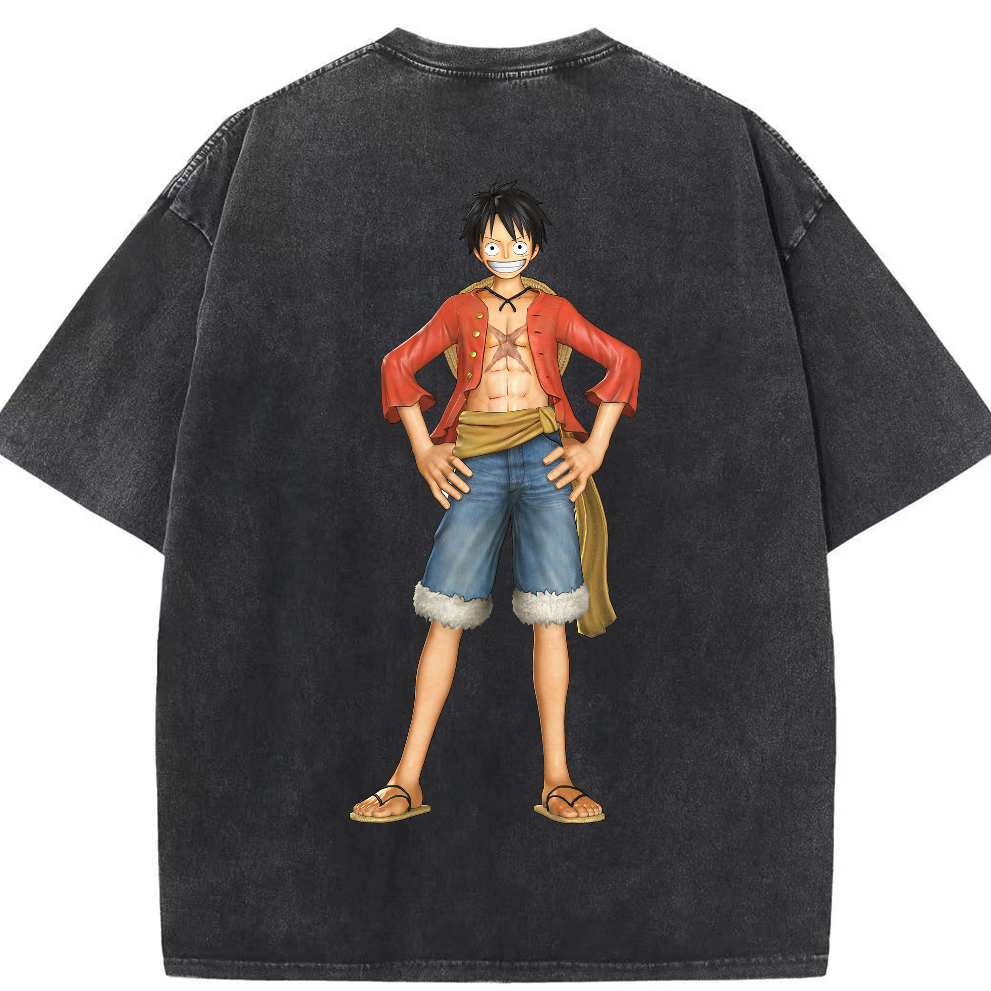 ワンピース モンキー・D・ルフィ ONE PIECE Monkey D. Luffy 綿100% ヴィンテージ風 半袖Tシャツ（背面プリント）
