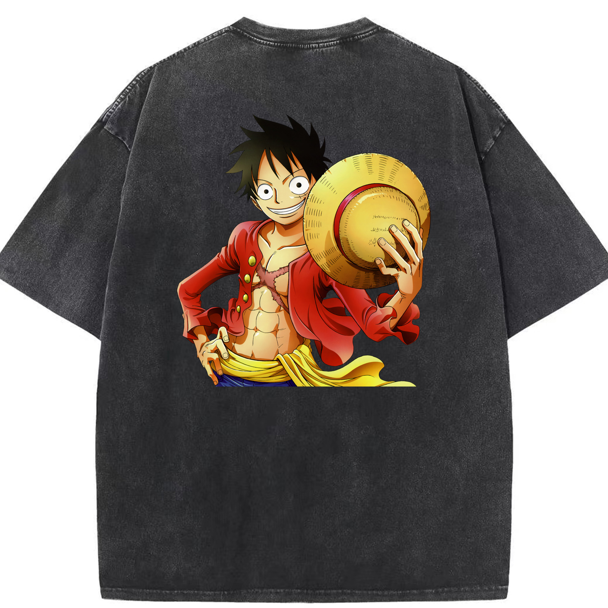 ワンピース モンキー・D・ルフィ ONE PIECE Monkey D. Luffy 綿100% ヴィンテージ風 半袖Tシャツ（背面プリント）