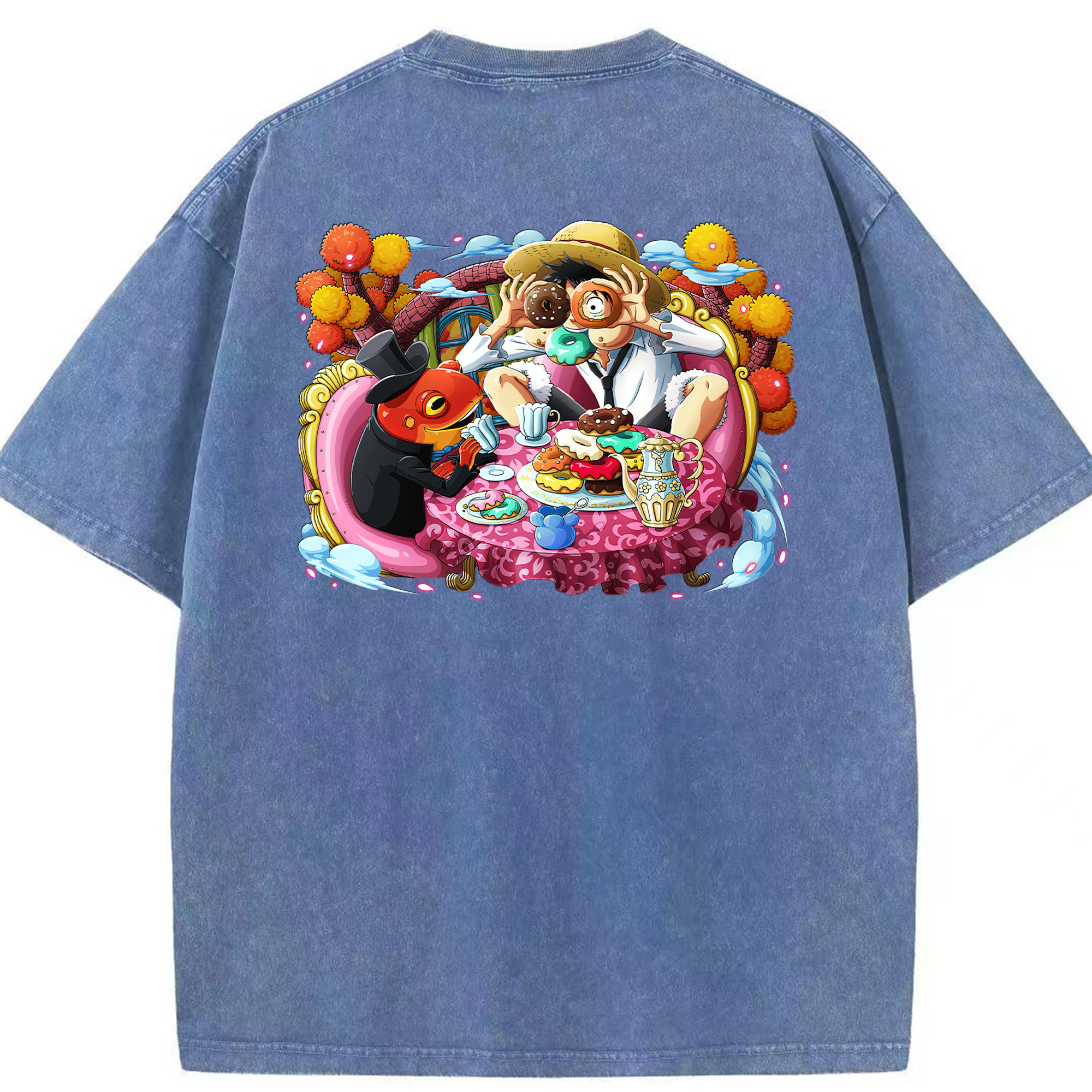 ワンピース モンキー・D・ルフィ ONE PIECE Monkey D. Luffy 綿100% ヴィンテージ風 半袖Tシャツ（背面プリント）
