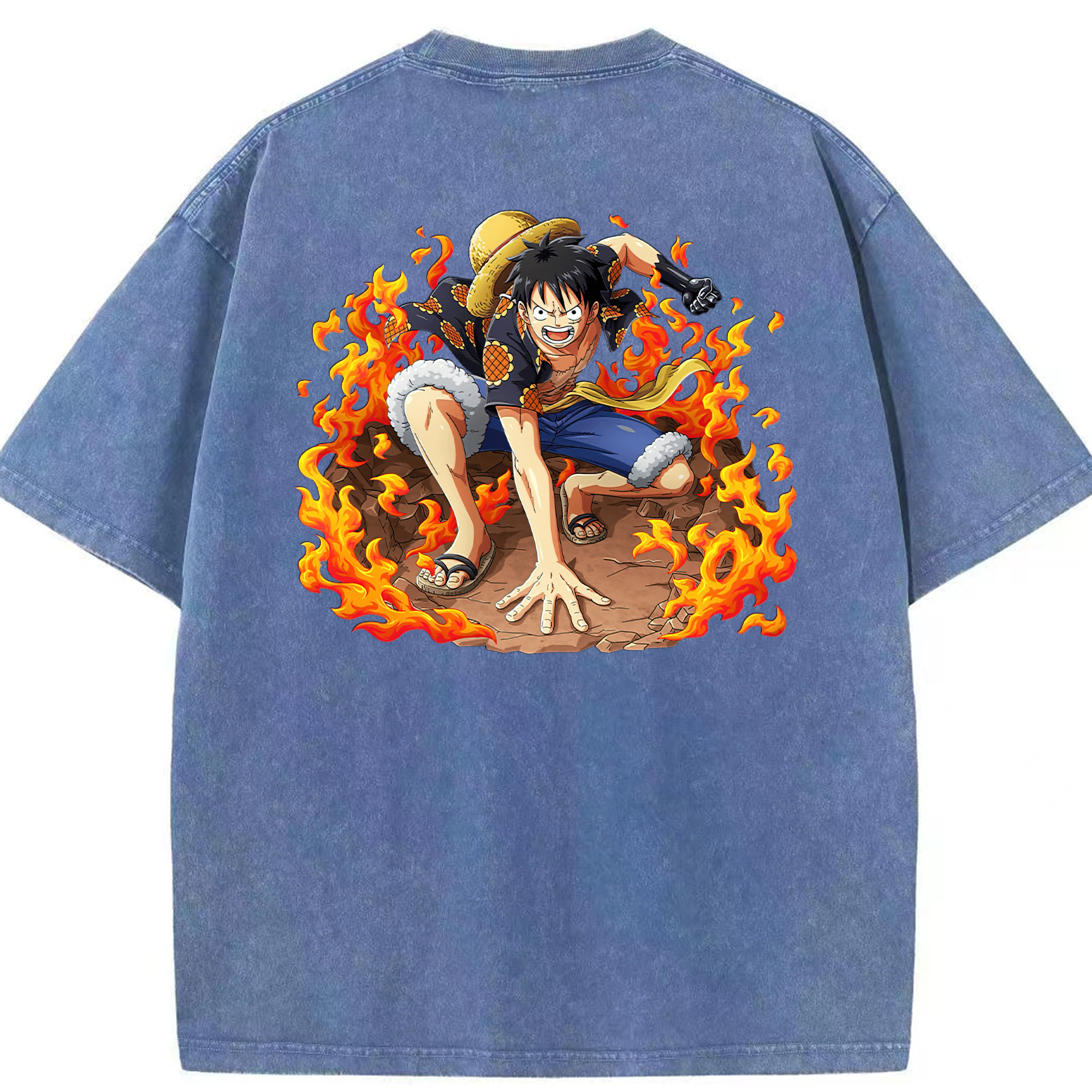 ワンピース モンキー・D・ルフィ ONE PIECE Monkey D. Luffy 綿100% ヴィンテージ風 半袖Tシャツ（背面プリント）