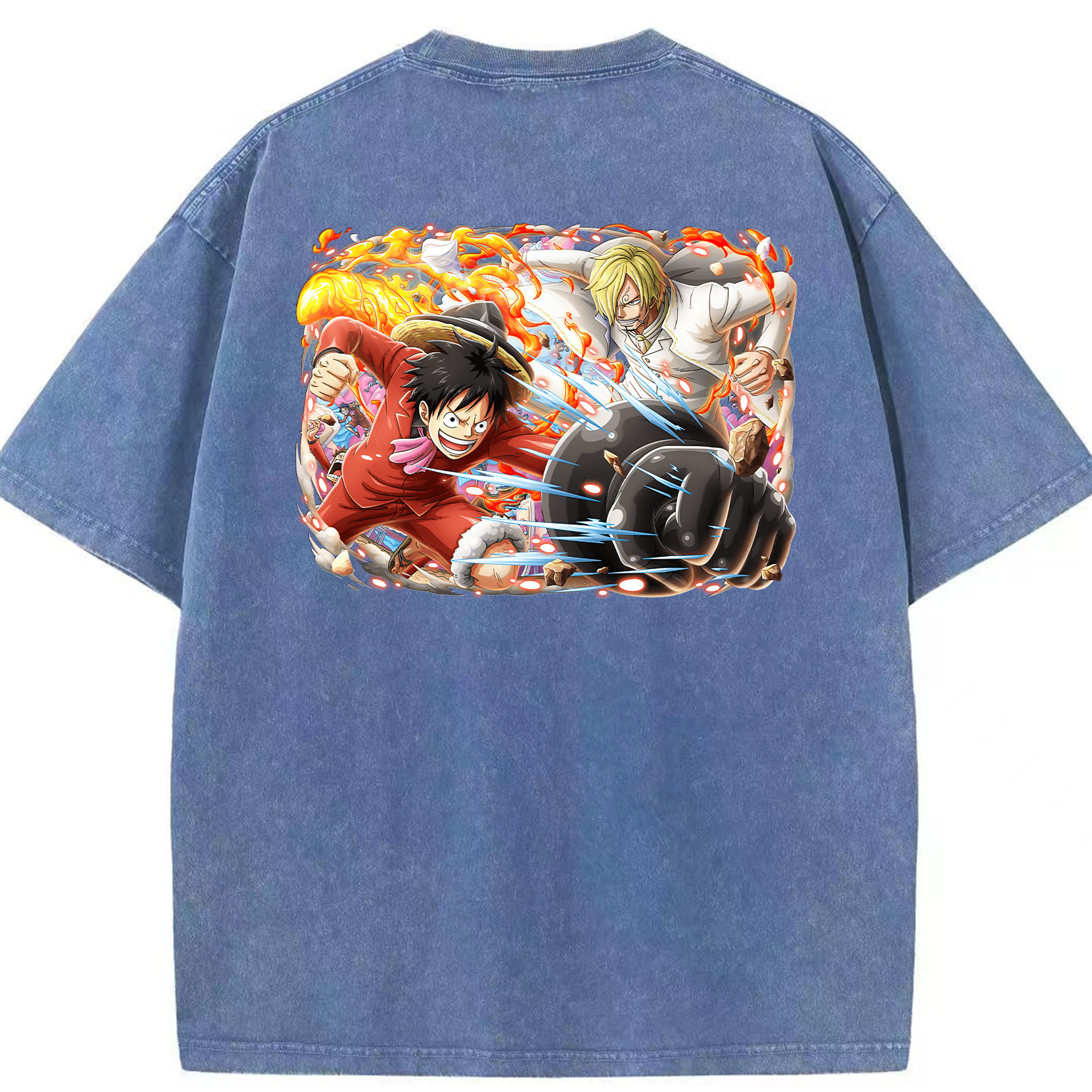 ワンピース モンキー・D・ルフィ ONE PIECE Monkey D. Luffy 綿100% ヴィンテージ風 半袖Tシャツ（背面プリント）