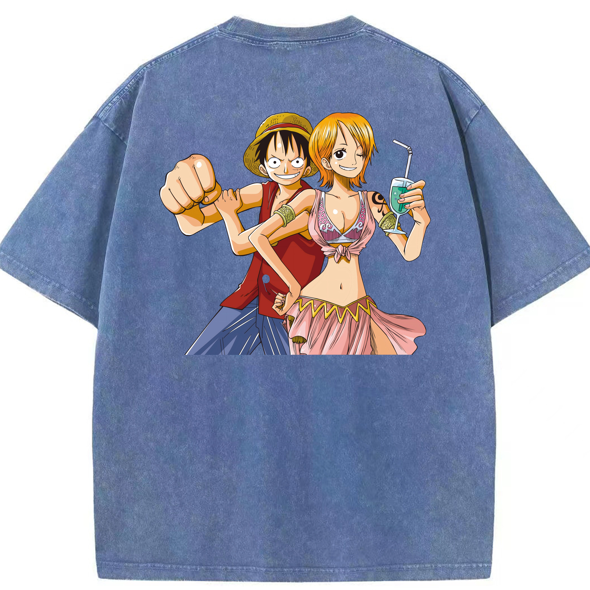 ワンピース モンキー・D・ルフィ ONE PIECE Monkey D. Luffy 綿100% ヴィンテージ風 半袖Tシャツ（背面プリント）