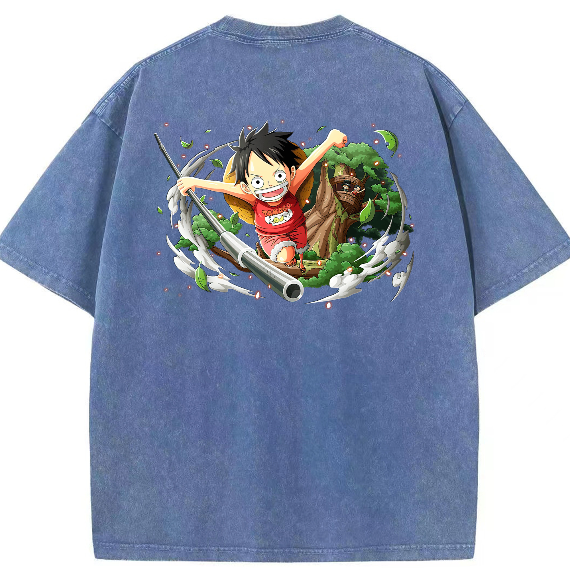 ワンピース モンキー・D・ルフィ ONE PIECE Monkey D. Luffy 綿100% ヴィンテージ風 半袖Tシャツ（背面プリント）