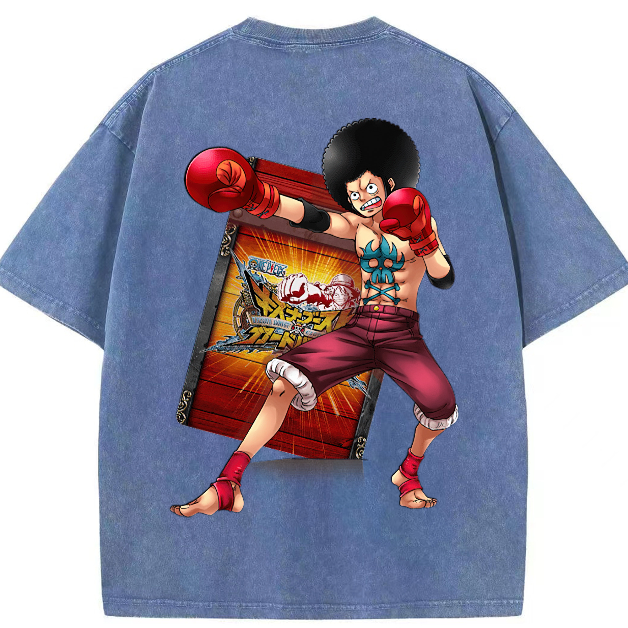 ワンピース モンキー・D・ルフィ ONE PIECE Monkey D. Luffy 綿100% ヴィンテージ風 半袖Tシャツ（背面プリント）