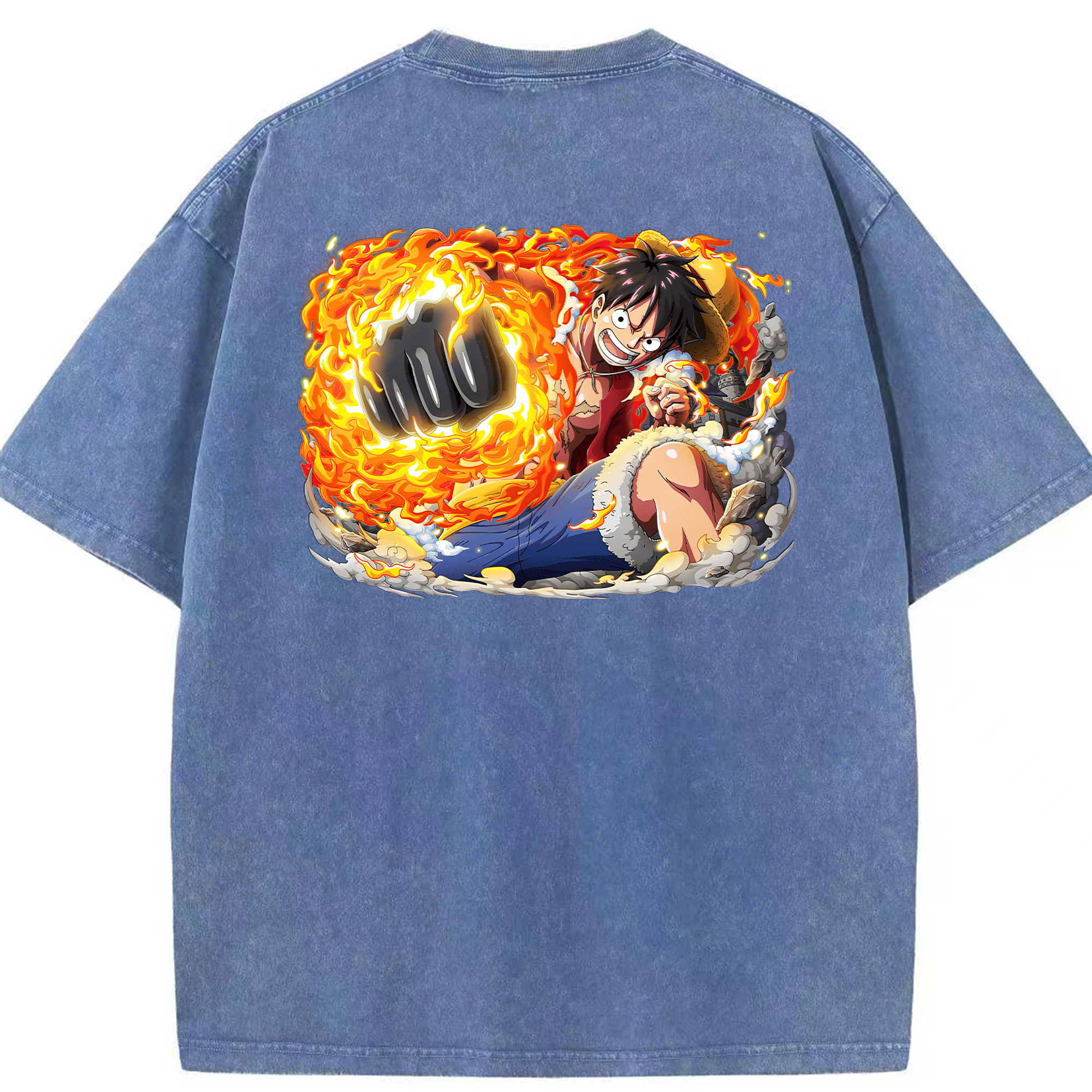 ワンピース モンキー・D・ルフィ ONE PIECE Monkey D. Luffy 綿100% ヴィンテージ風 半袖Tシャツ（背面プリント）