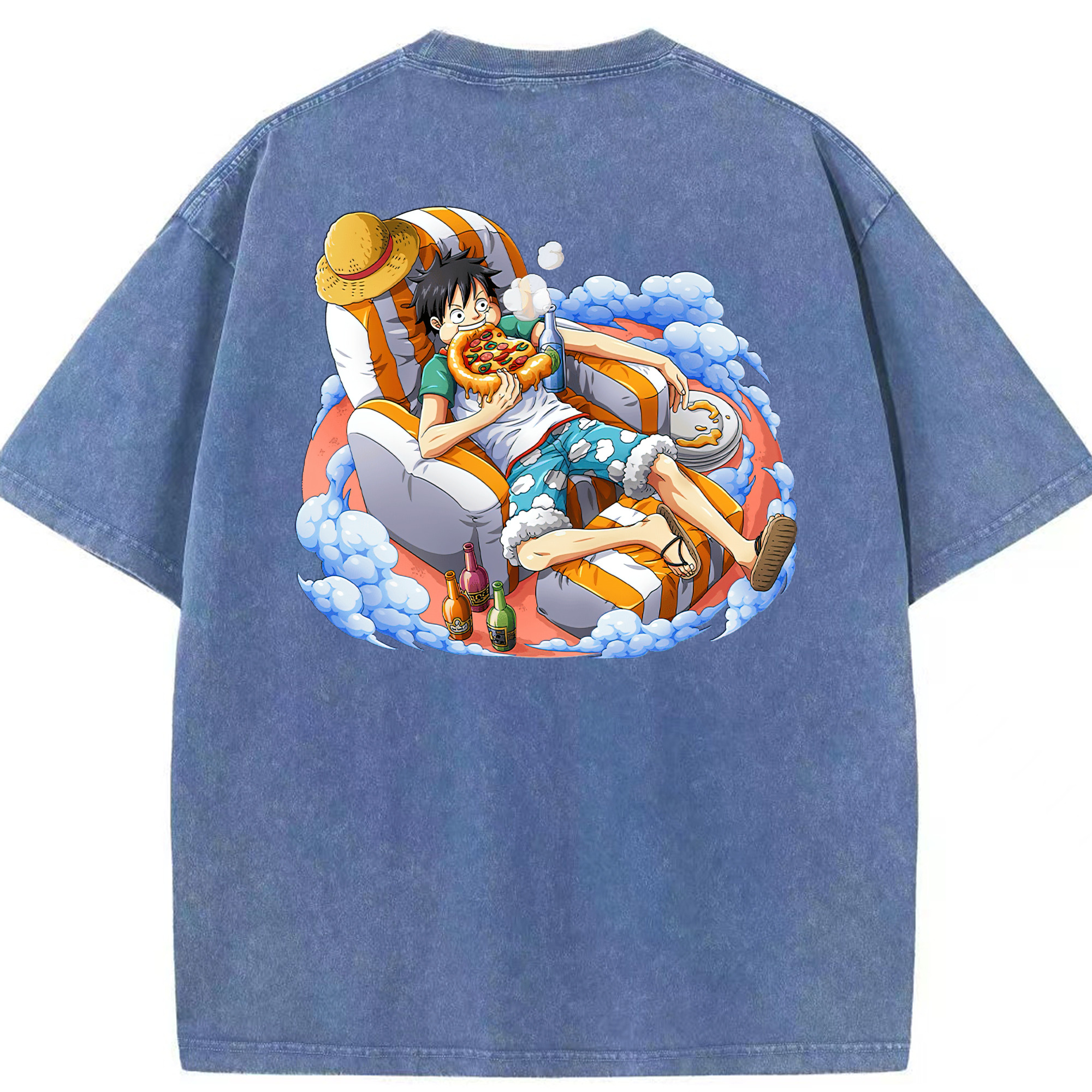 ワンピース モンキー・D・ルフィ ONE PIECE Monkey D. Luffy 綿100% ヴィンテージ風 半袖Tシャツ（背面プリント）