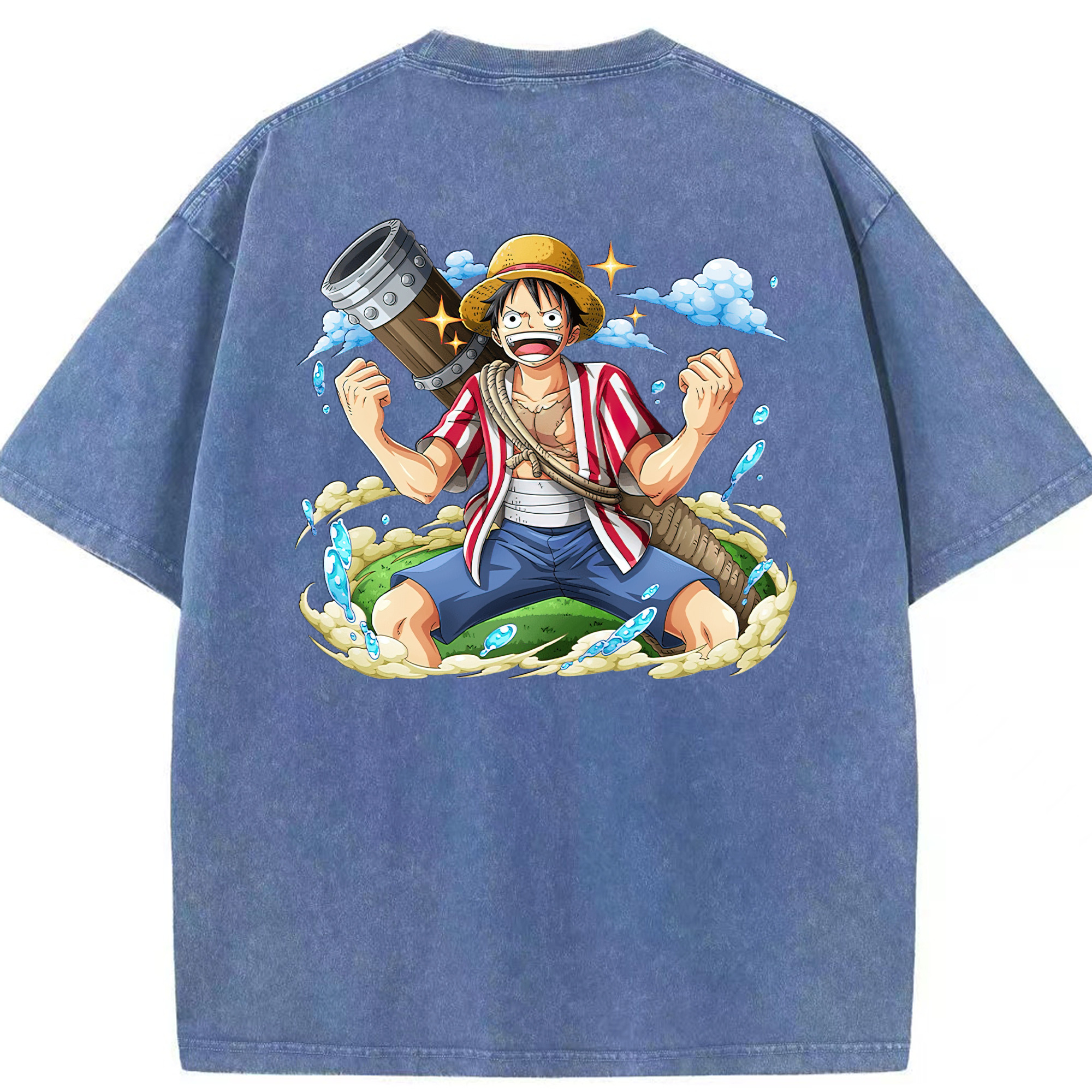 ワンピース モンキー・D・ルフィ ONE PIECE Monkey D. Luffy 綿100% ヴィンテージ風 半袖Tシャツ（背面プリント）