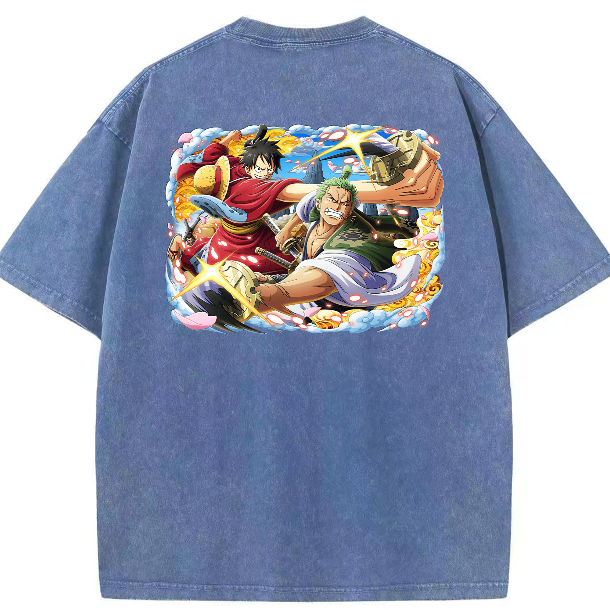 ワンピース モンキー・D・ルフィ ONE PIECE Monkey D. Luffy 綿100% ヴィンテージ風 半袖Tシャツ（背面プリント）