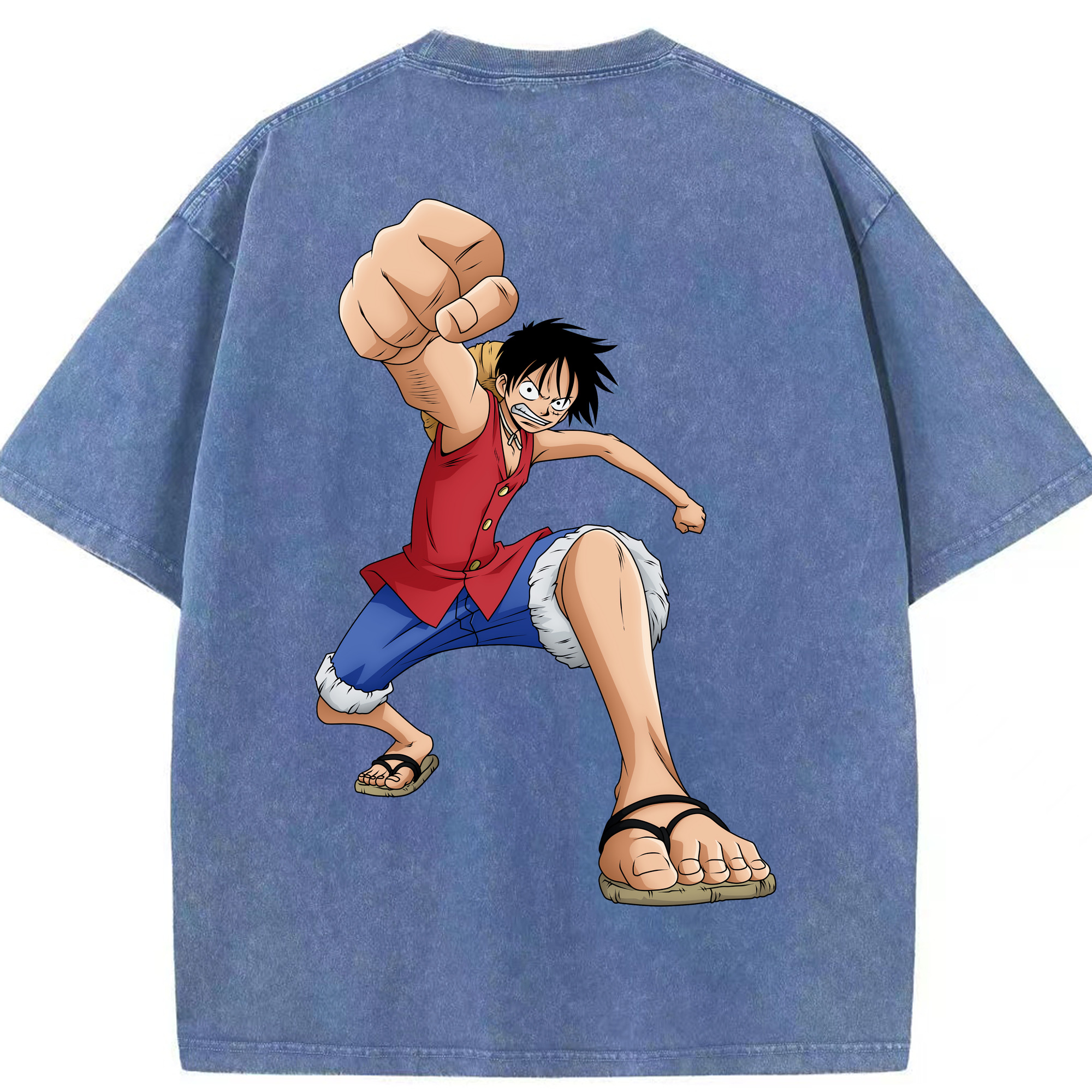 ワンピース モンキー・D・ルフィ ONE PIECE Monkey D. Luffy 綿100% ヴィンテージ風 半袖Tシャツ（背面プリント）