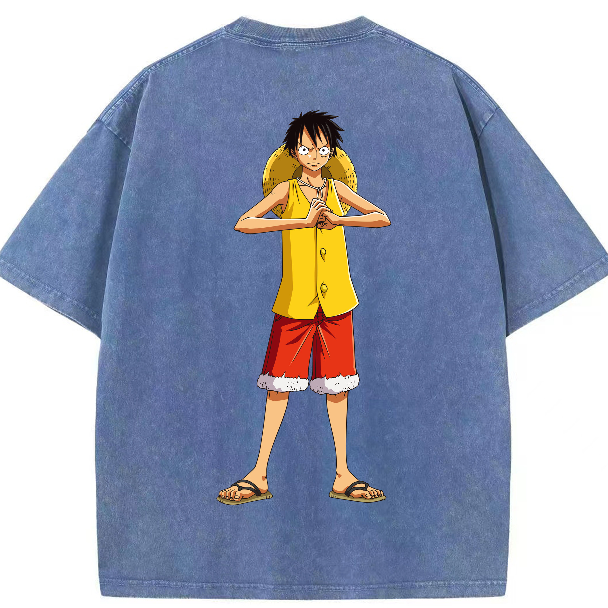 ワンピース モンキー・D・ルフィ ONE PIECE Monkey D. Luffy 綿100% ヴィンテージ風 半袖Tシャツ（背面プリント）