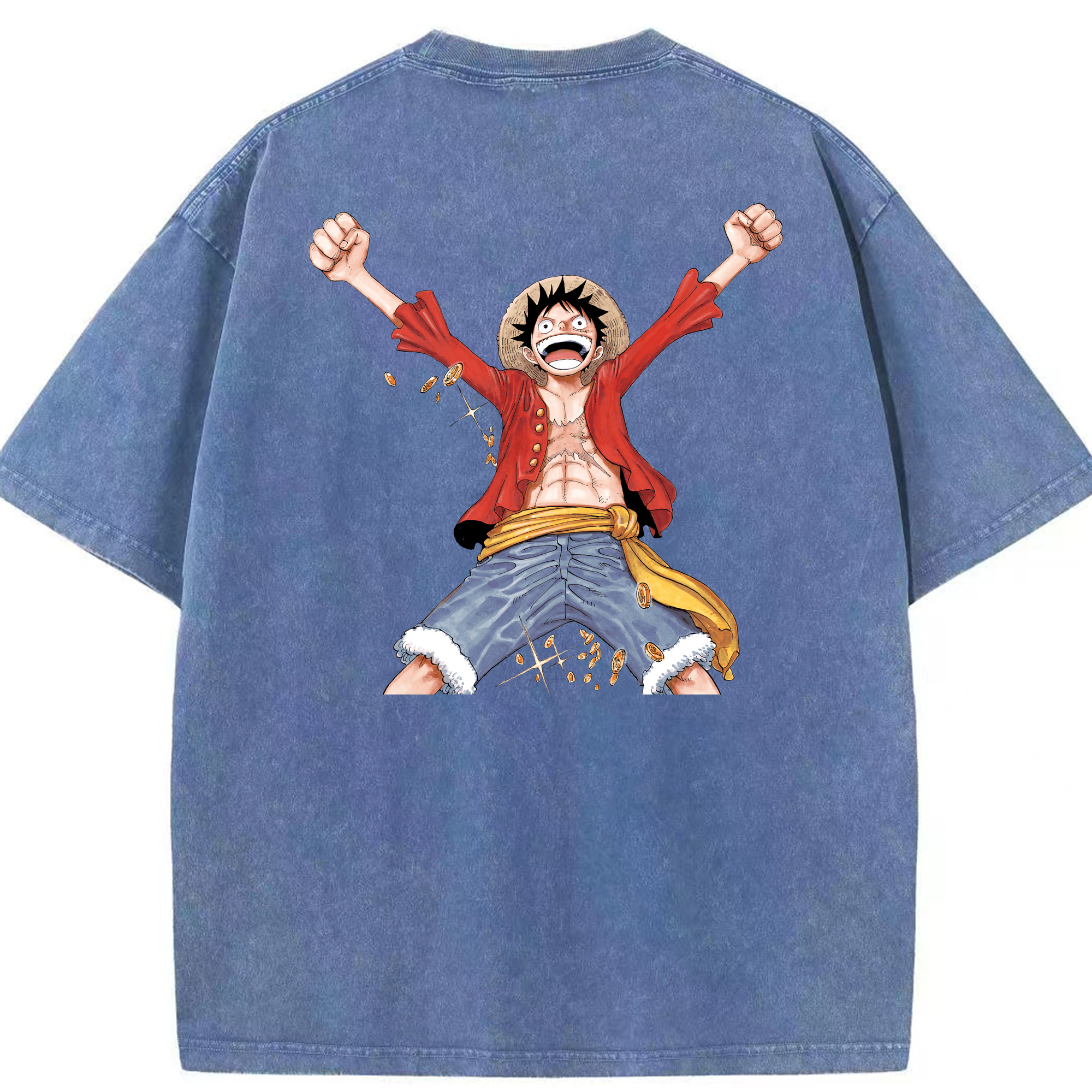 ワンピース モンキー・D・ルフィ ONE PIECE Monkey D. Luffy 綿100% ヴィンテージ風 半袖Tシャツ（背面プリント）