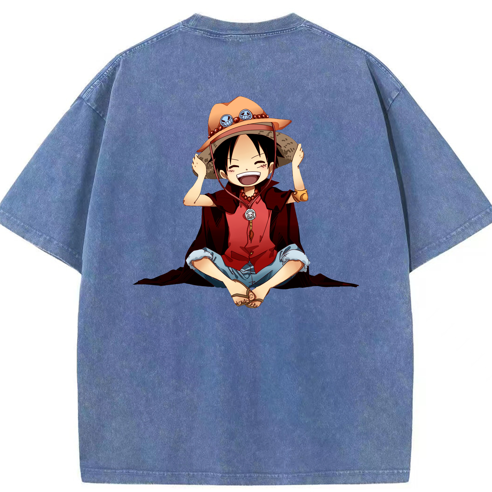 ワンピース モンキー・D・ルフィ ONE PIECE Monkey D. Luffy 綿100% ヴィンテージ風 半袖Tシャツ（背面プリント）