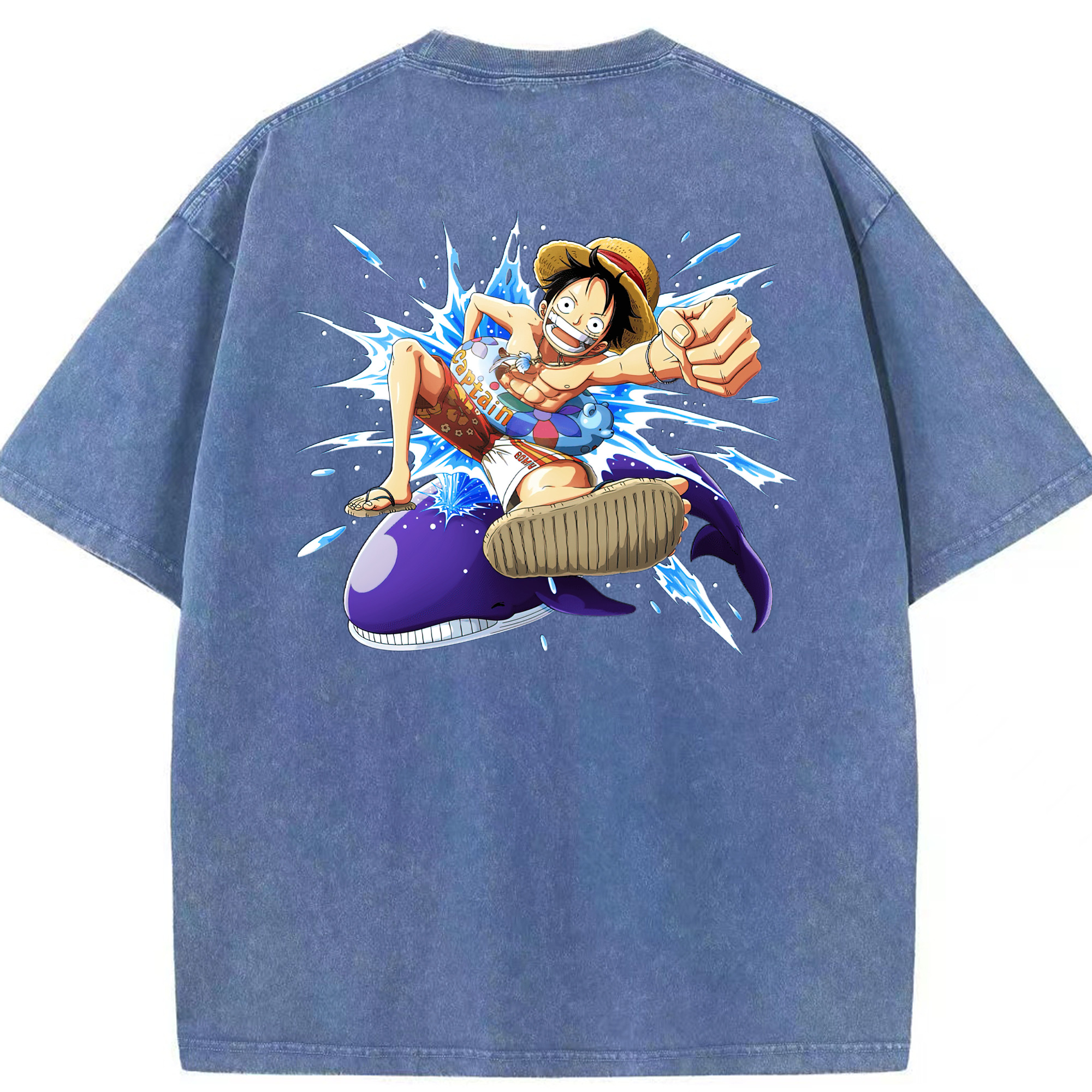 ワンピース モンキー・D・ルフィ ONE PIECE Monkey D. Luffy 綿100% ヴィンテージ風 半袖Tシャツ（背面プリント）