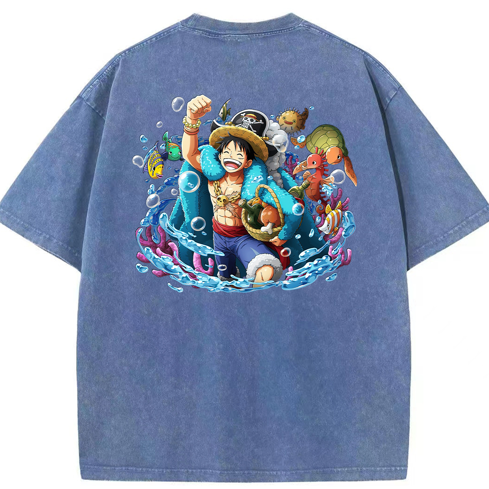 ワンピース モンキー・D・ルフィ ONE PIECE Monkey D. Luffy 綿100% ヴィンテージ風 半袖Tシャツ（背面プリント）