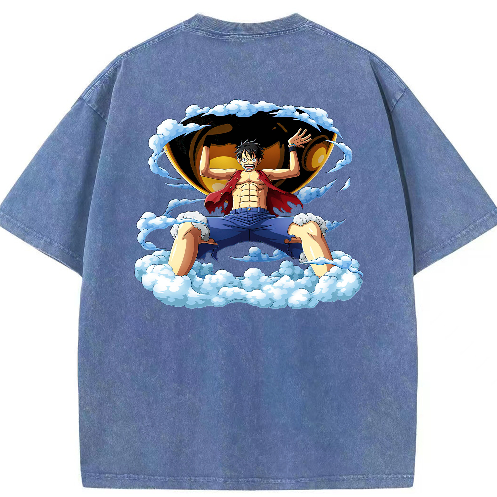 ワンピース モンキー・D・ルフィ ONE PIECE Monkey D. Luffy 綿100% ヴィンテージ風 半袖Tシャツ（背面プリント）